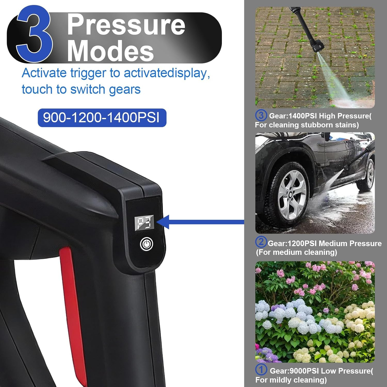 1400 PSI Cordless Pressure Washer with Foam Cannon & 3 Pressure Modes