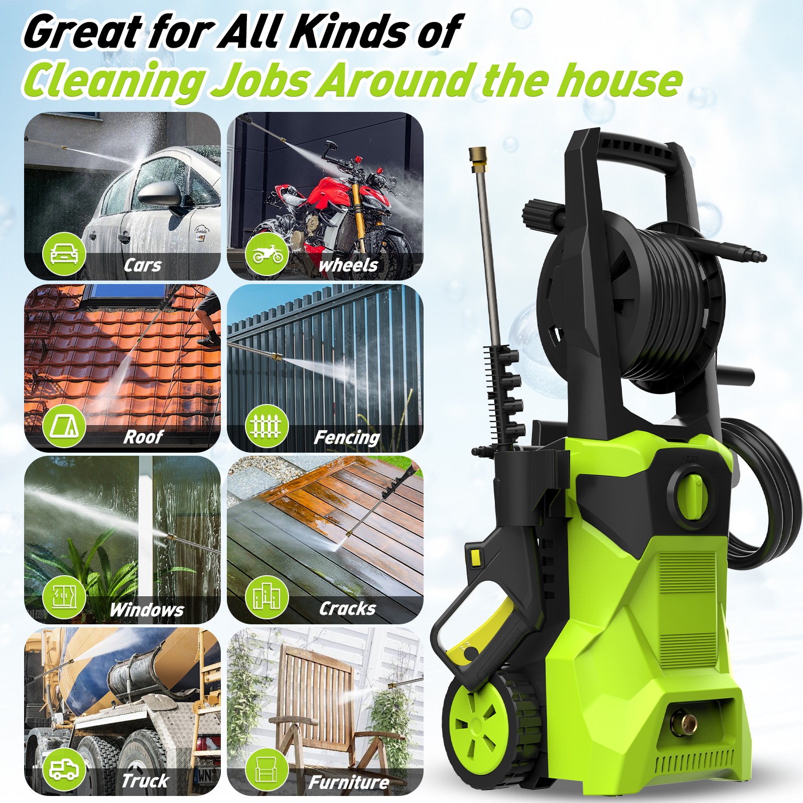 2100PSI 1.25 GPM High Pressure Power Washer Portable Electric Cleaner Machine
