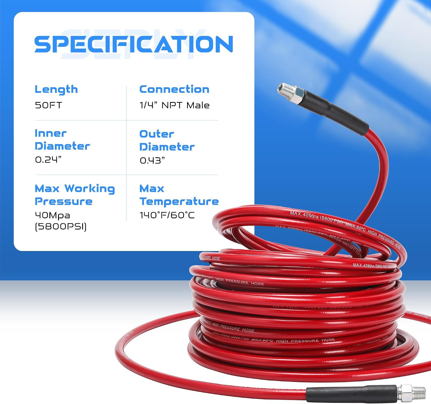 Sewer Jetter Kit for Pressure Washer, 50FT 5800 PSI Drain Cleaner Hose with 1/4″