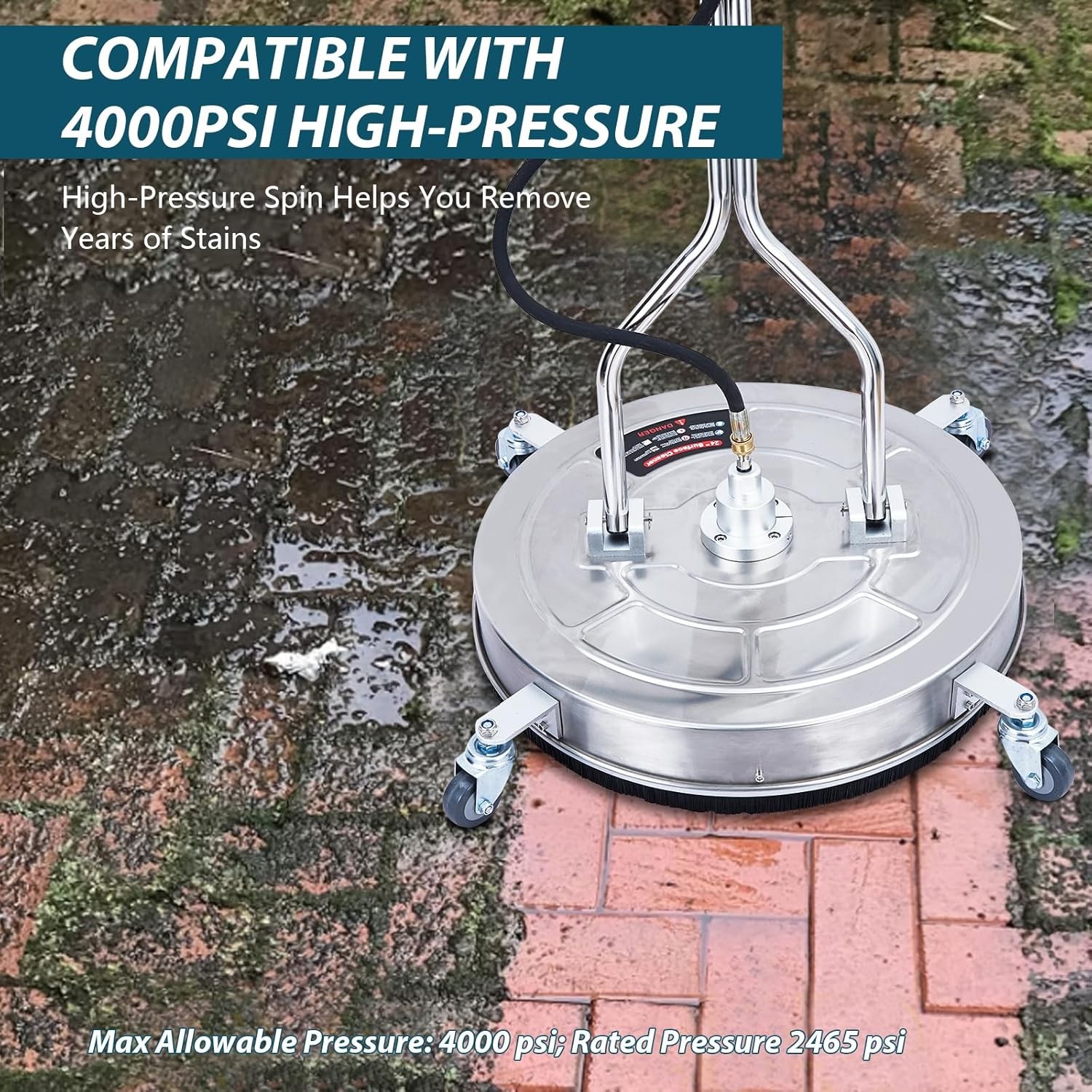 24″ Pressure Washer Surface Cleaner with Wheels & Handle Stainless Steel 4000PSI