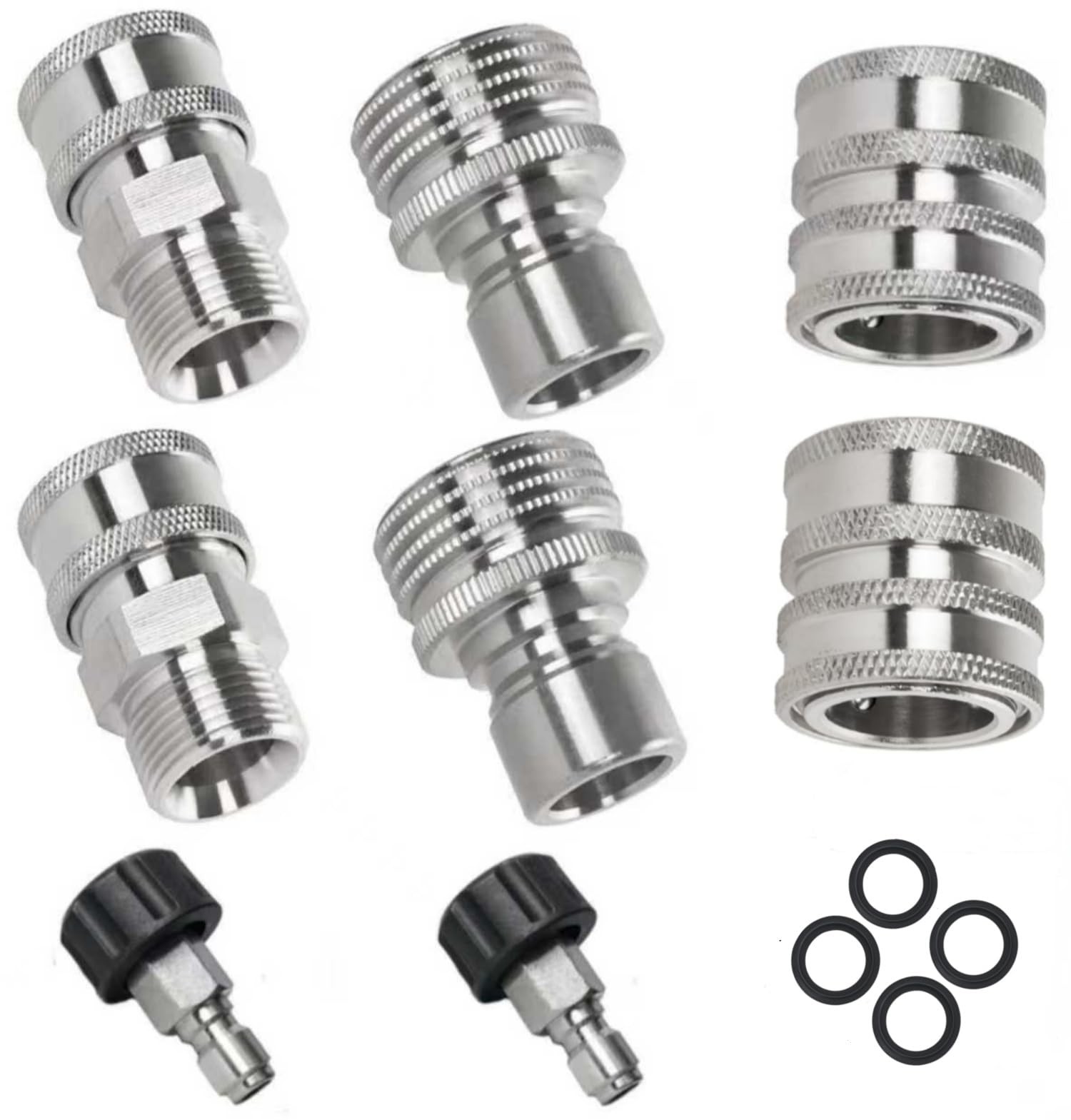 8 PCS Stainless Steel Pressure Washer Quick Connect Kit M22 14mm To 3/8″ 3/4″