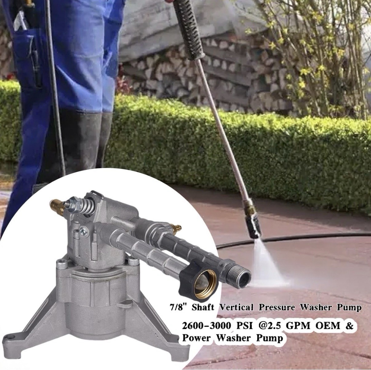 7/8″ Shaft Vertical Pressure Washer Pump 2600-3000 PSI @2.5 GPM & Power Wash