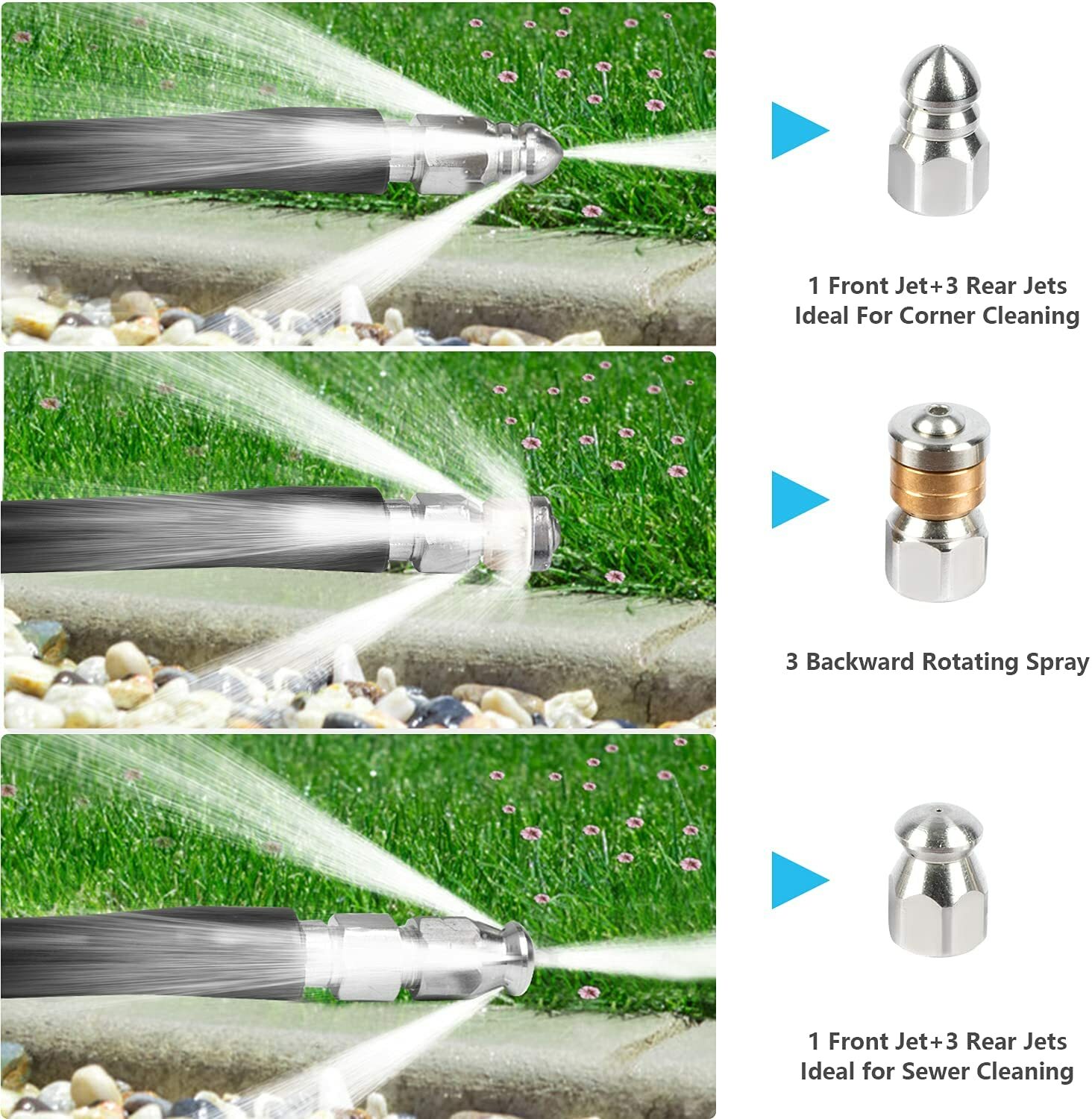 5800PSI 100FT Sewer Jetter Nozzles Kits Drain Cleaning Hose Pressure Washer