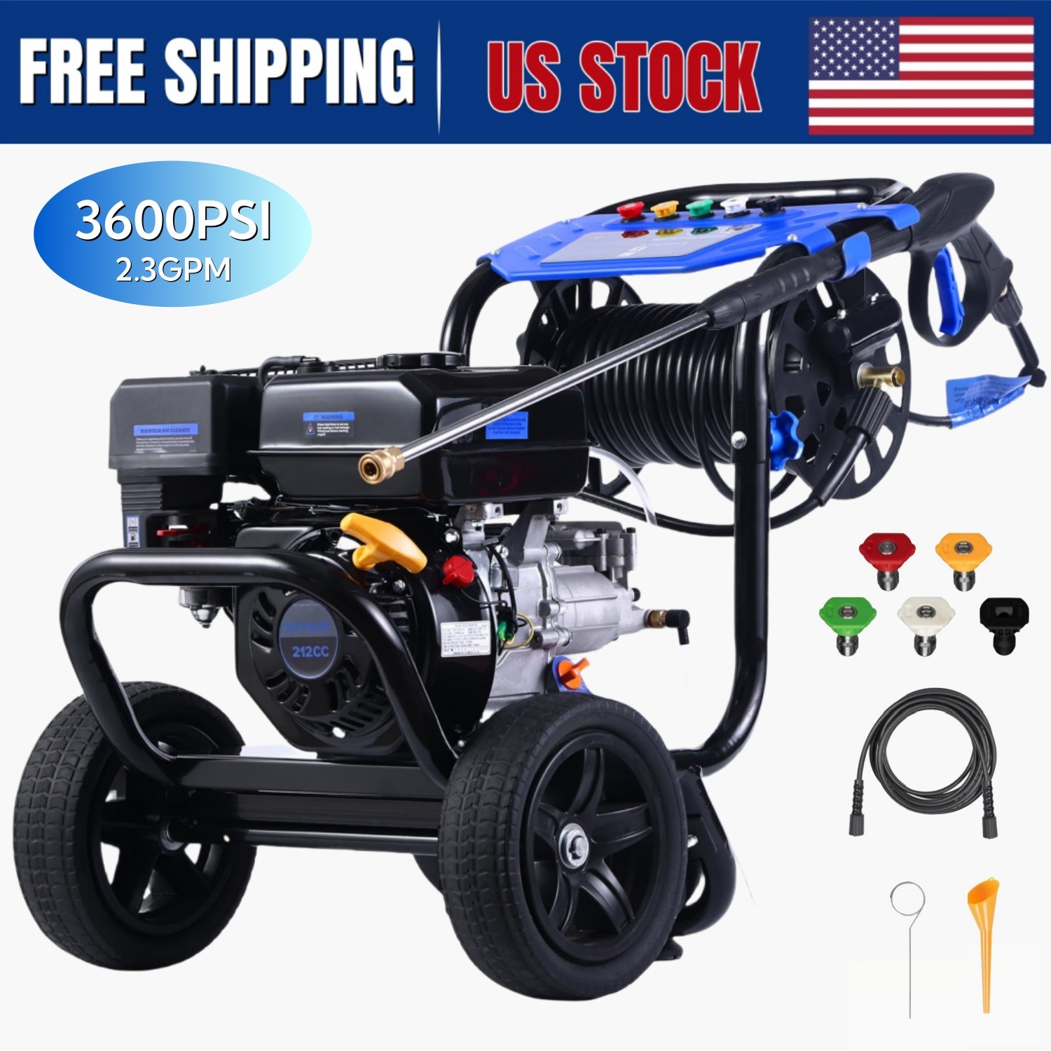 Gas Pressure Washer 3600 PSI 2.3 GPM 212CC Power Washer w/30 Feet Hose&Hose Reel