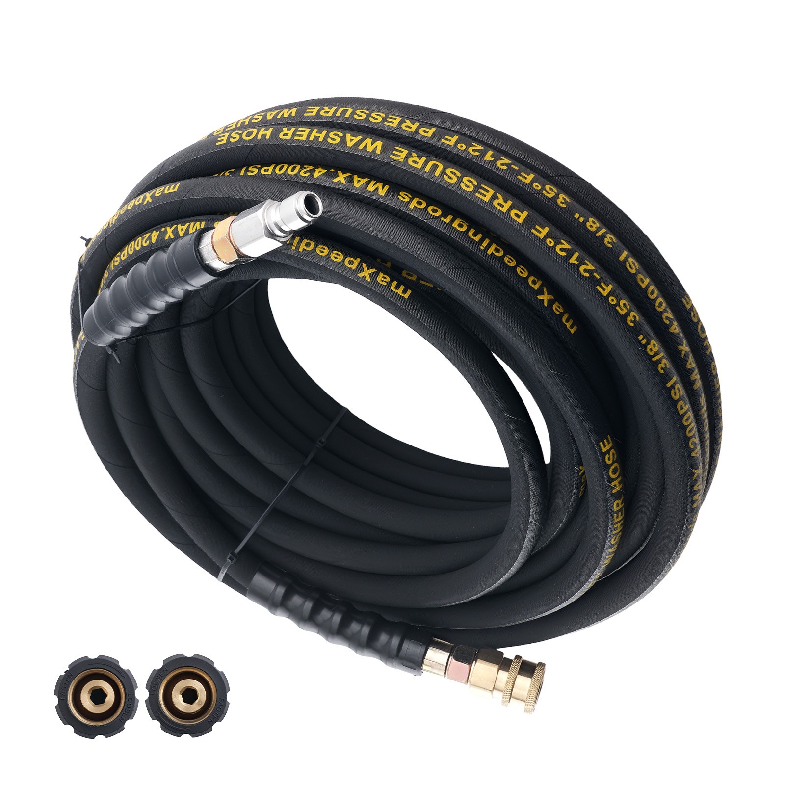 50ft 3/8″ Pressure Washer Hose 4200PSI Steel Wire Braid & M22 to 3/8″ Coupler