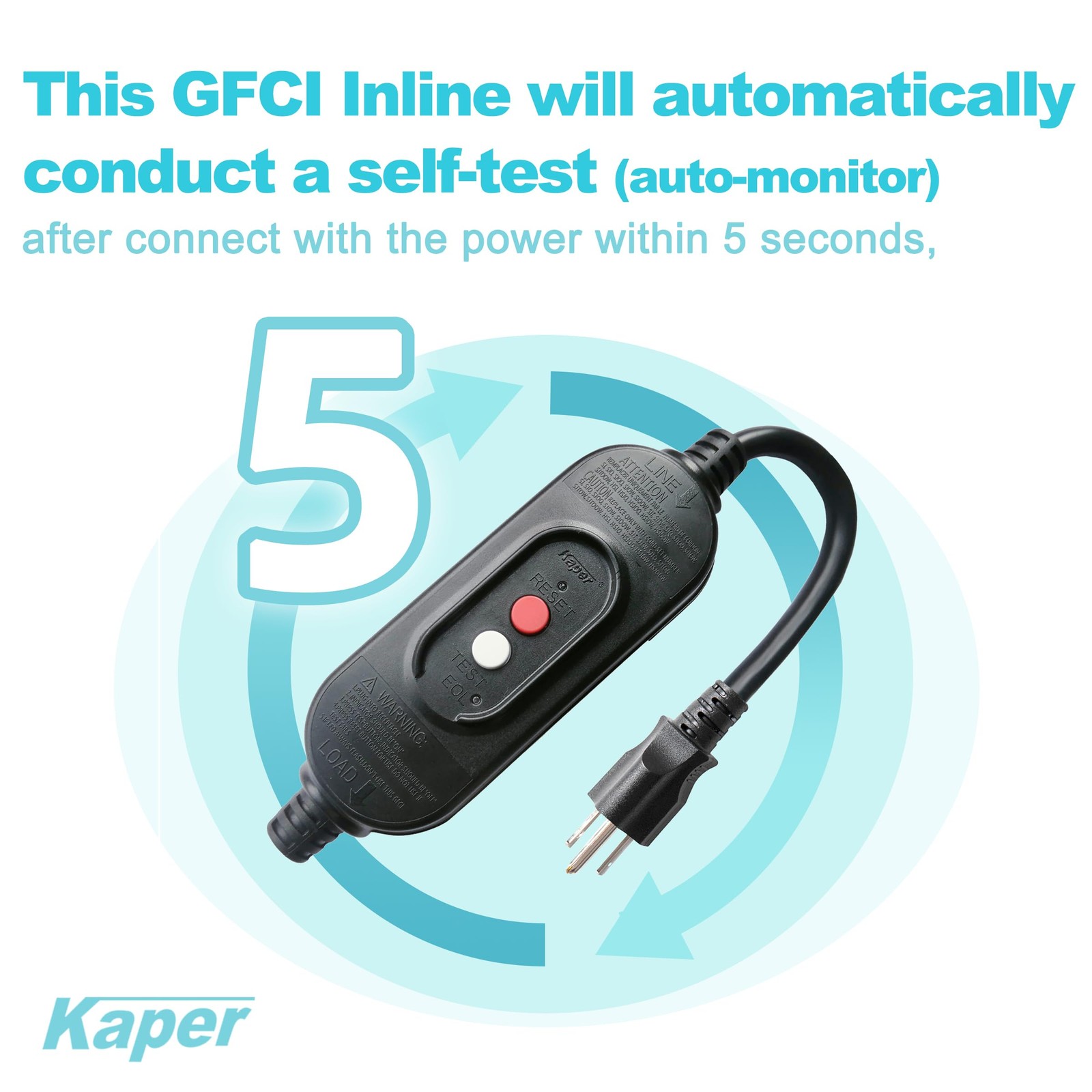 GFCI Inline Plug Assembly 3 Prong ,Auto-Monitor,Auto Reset, Waterproof, Groun…