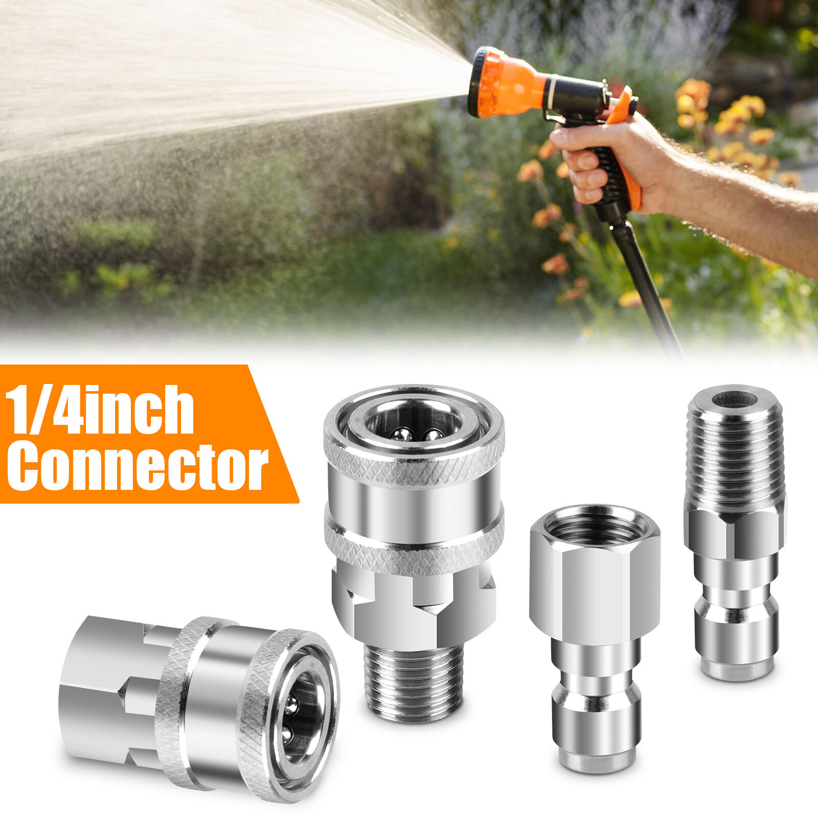 4PC 1/4″ NPT Stainless Steel Quick Connect Fitting Pressure Washer Adapter Set