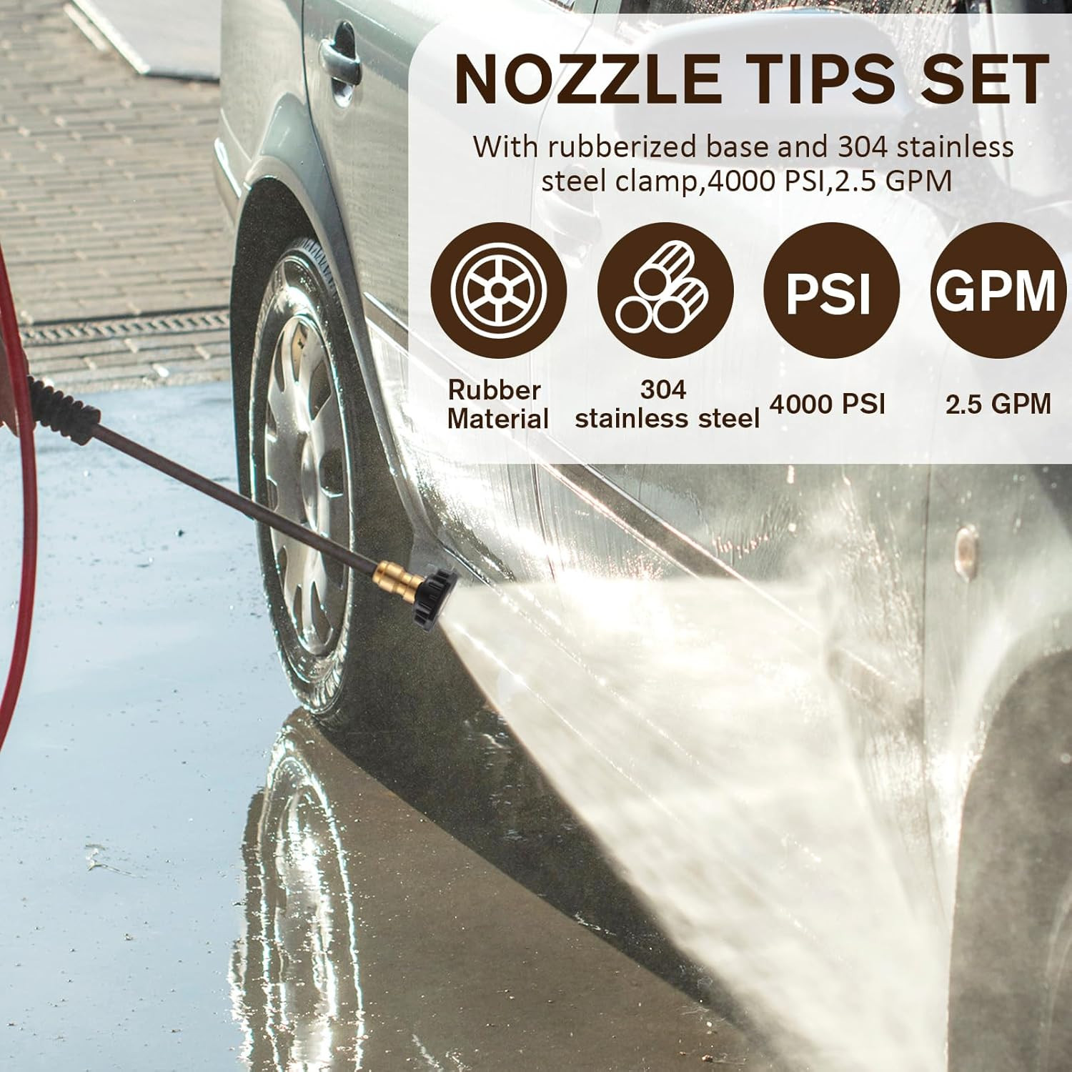 1/4 Inch Pressure Washer Nozzle Tips Quick Connector 2.5 Gpm 4000 Psi Power Wash