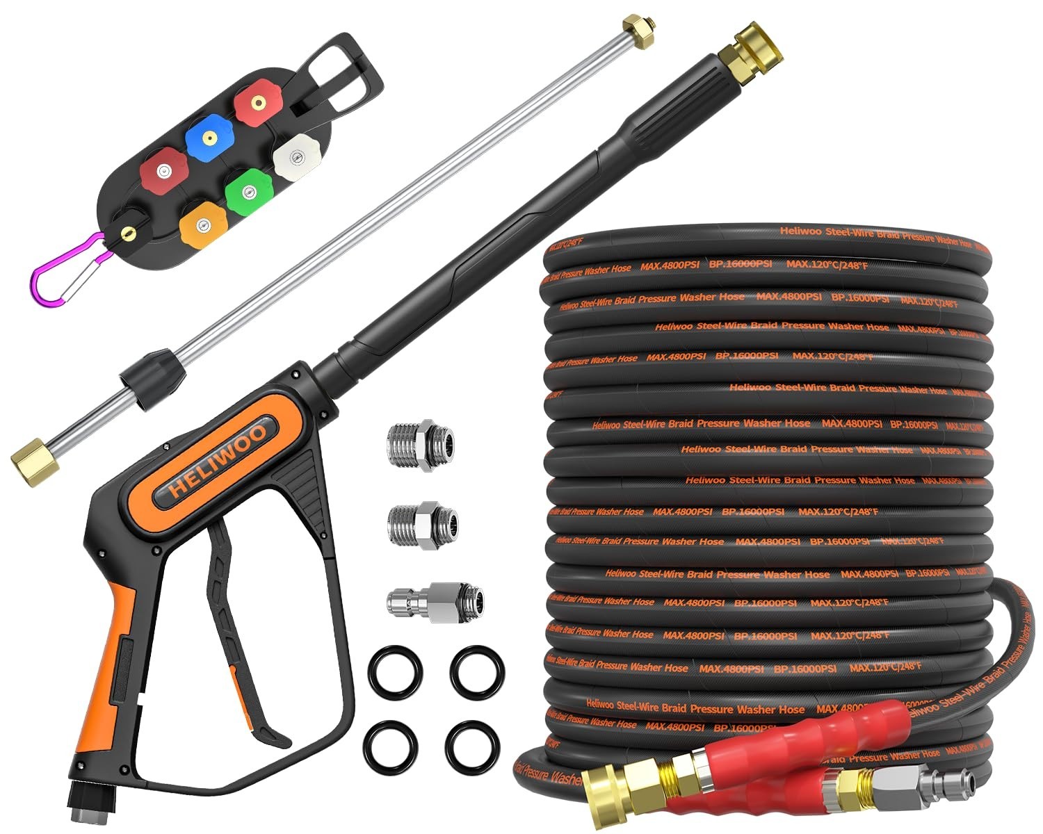 5000PSI Pressure Washer Gun & 100FT Kink Resistant Hose Kit, Quick Connect Adapt