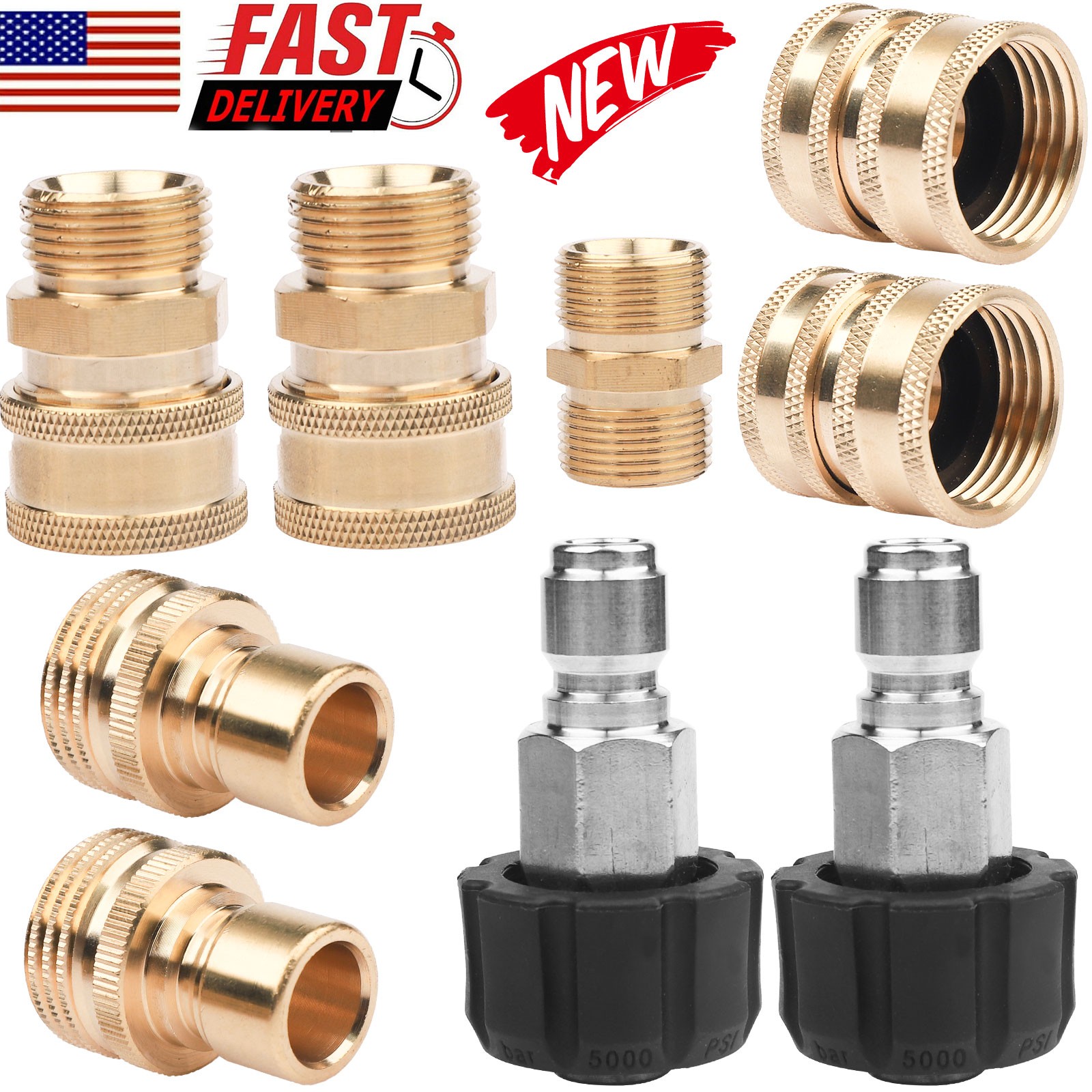 9Pc Pressure Washer Adapter Set Quick Disconnect Kit M22 Swivel to 3/8” Connect