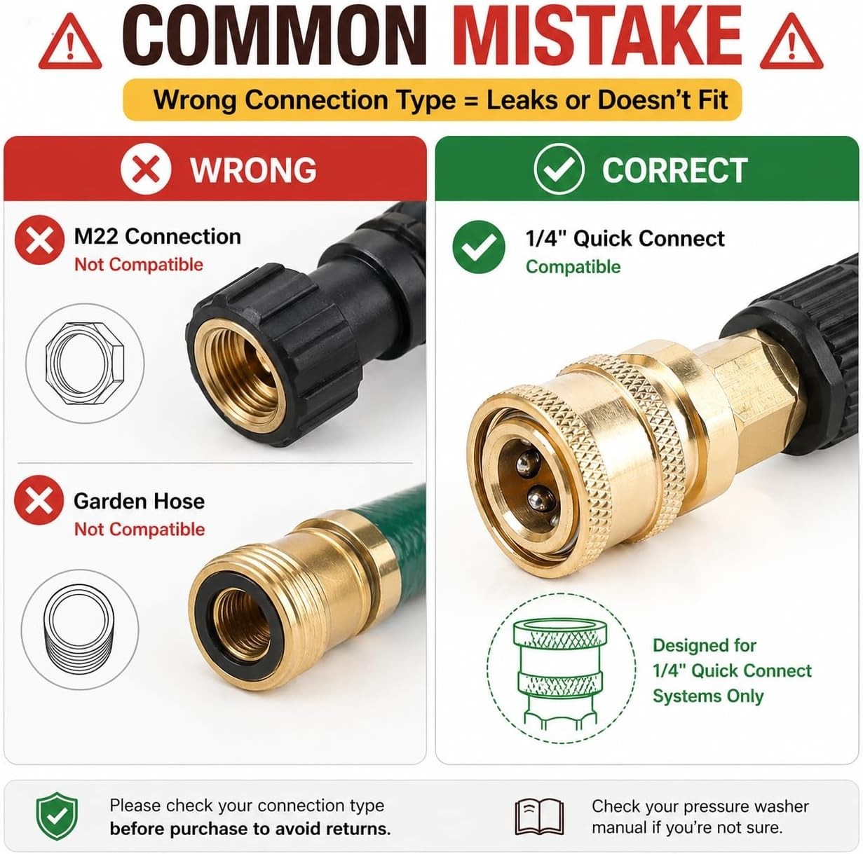 Pressure Washer Fittings 3 Pack Brass 1/4 Inch Quick Connect Coupler to Femal…