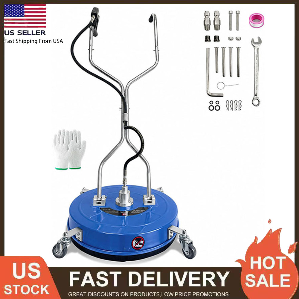 24″ Pressure Washer Surface Cleaner 4900PSI Stainless Steel w/ 2 Handle 4 Wheels