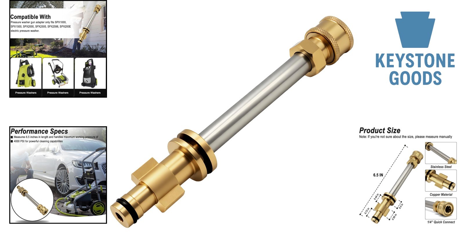 6.5-Inch Pressure Washer Gun Adapter for SPX Series, 4000 PSI, Quick Connect
