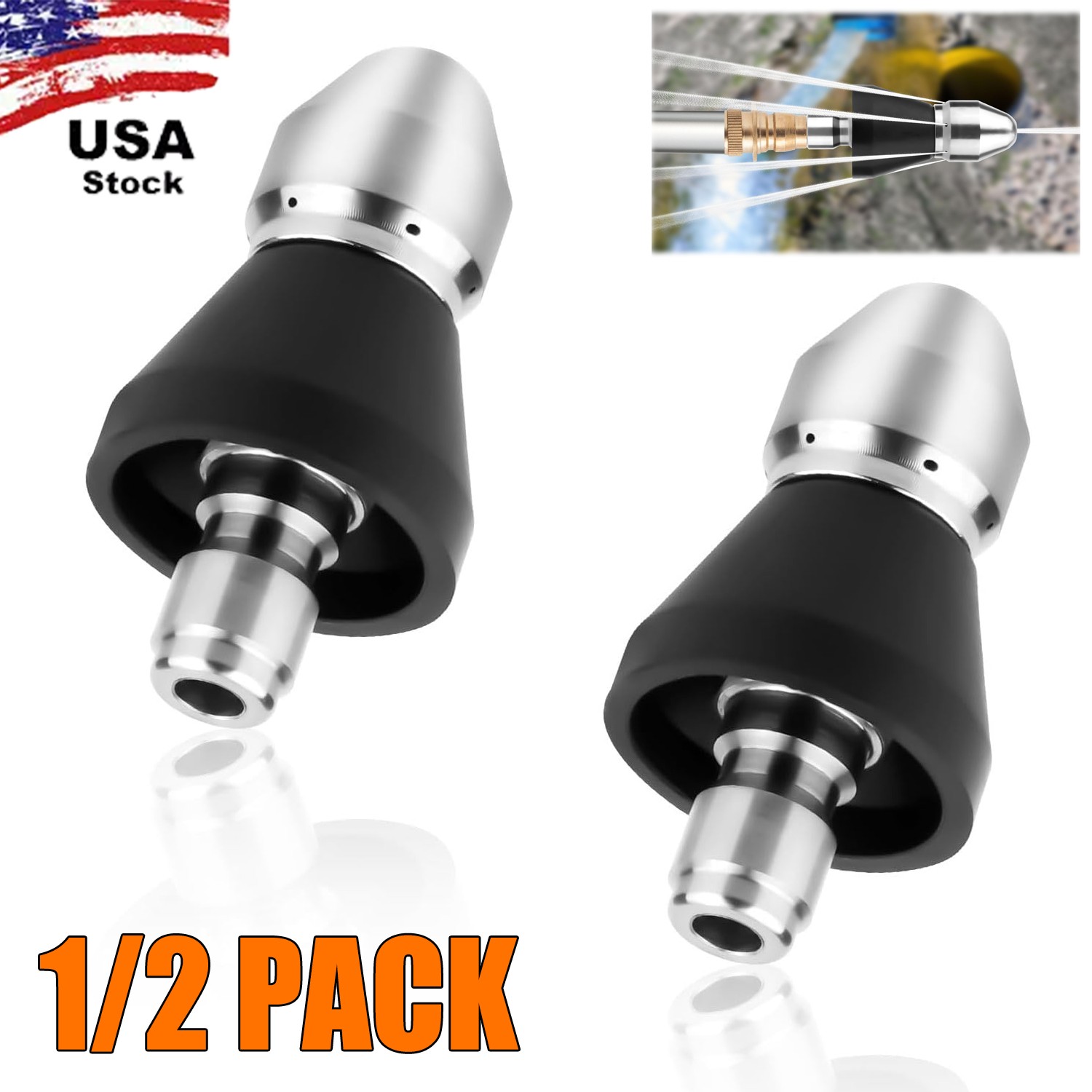 2x Sewer Cleaning Tool High-Pressure Nozzle 1 Front Jet and 6 Rear Jets Cleaning