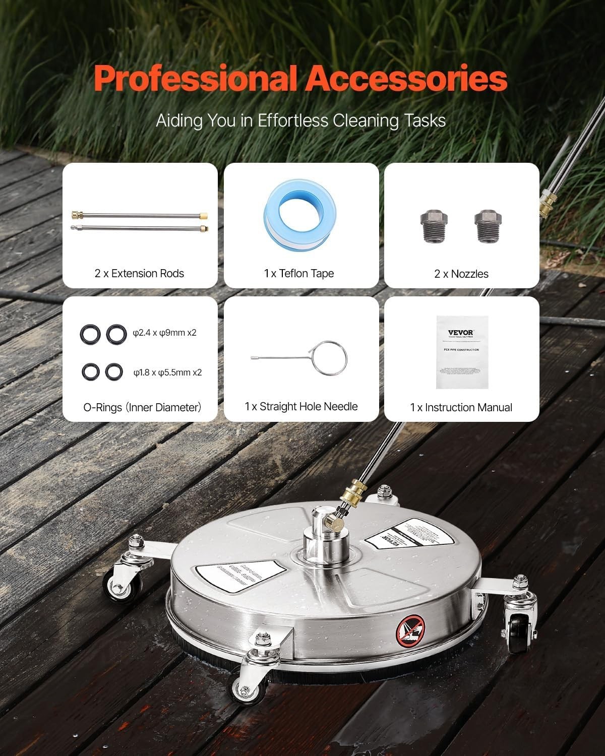 15 Inch Pressure Washer Surface Cleaner 4000PSI Power Washer Attachment for Deck