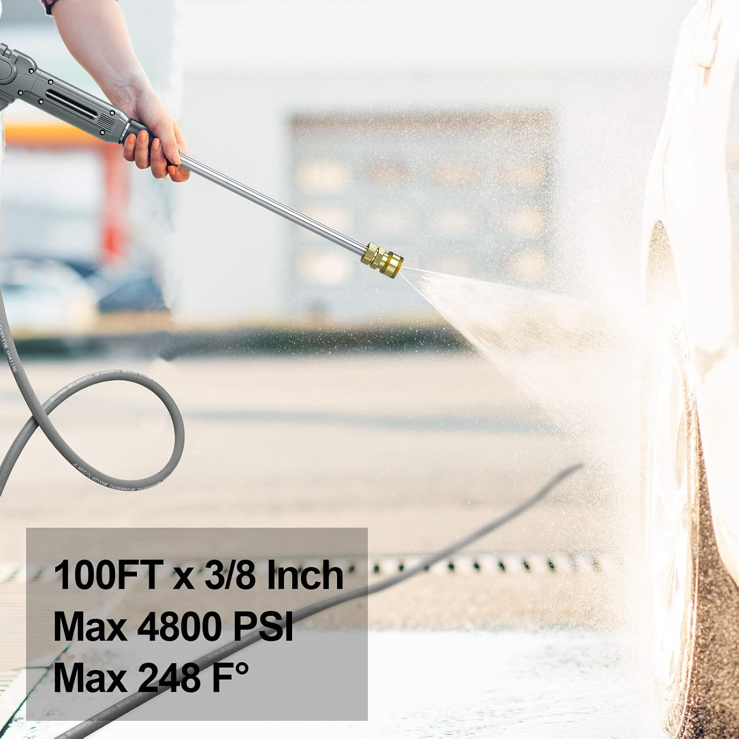 3/8” Pressure Washer Hose 50 FT, Hot and Cold Water Power Washer Hose Max 248°F