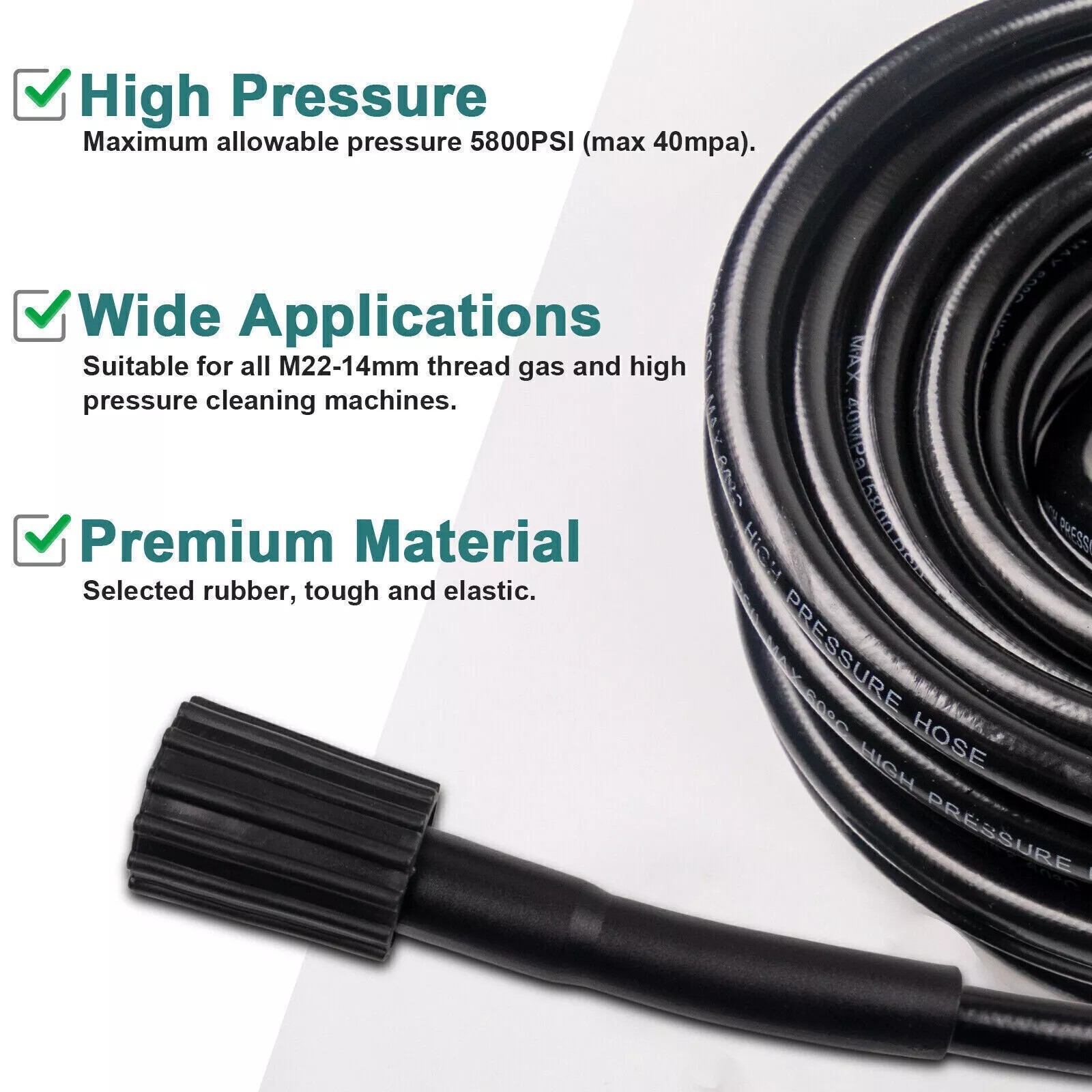 High Pressure Washer Hose 6m/20ft 5800PSI M22-14mm Power Washer Extension Tube