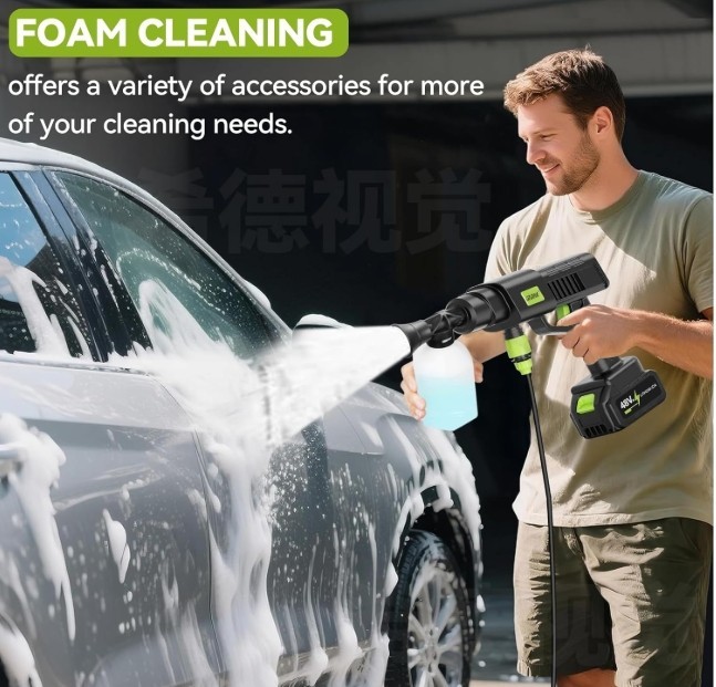 Cordless Car Washer, Lightweight Portable Cleaning Tool with 6-In-1 Nozzle, Batt