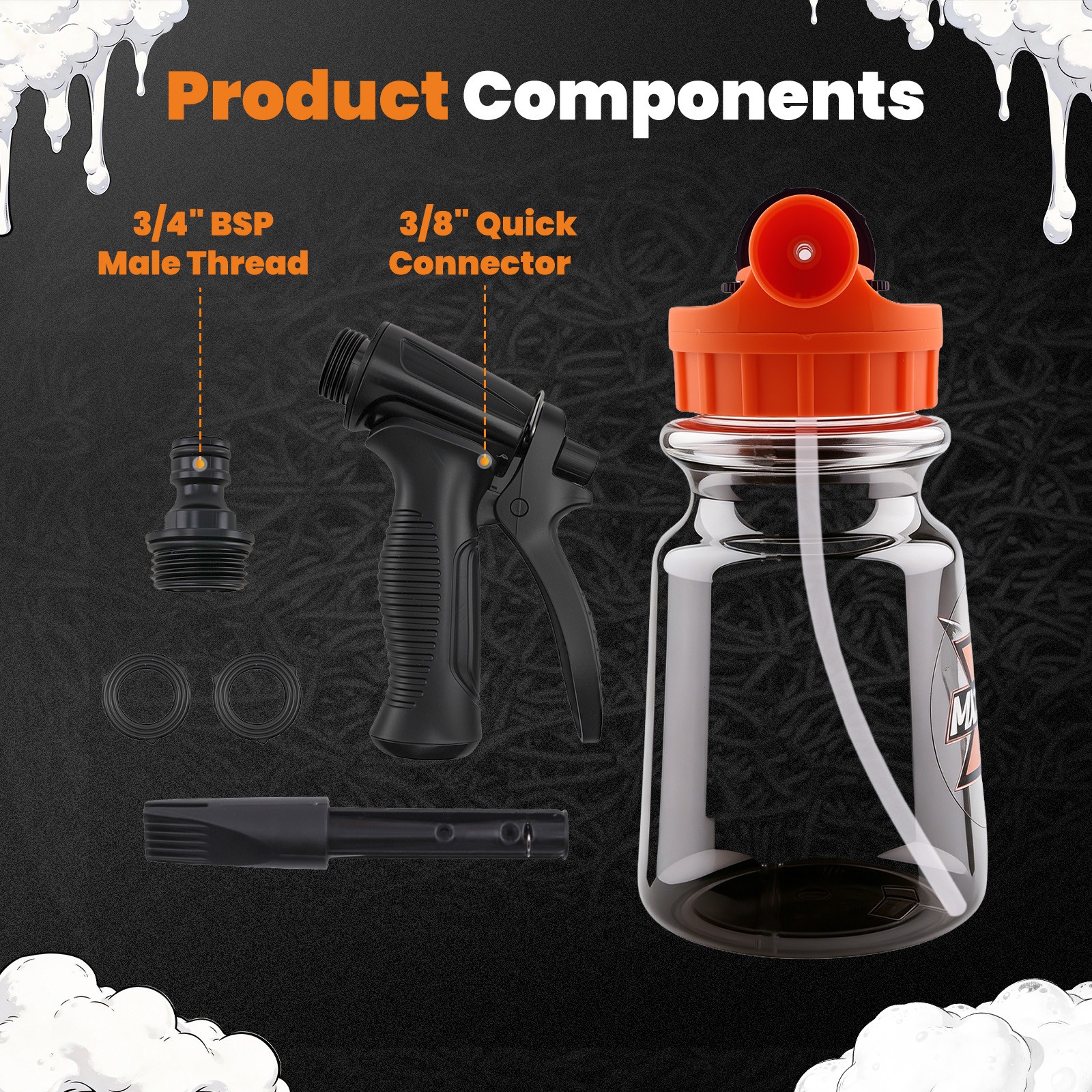 1L Foam Cannon for Car Wash Snow Foam Lance Plastic 3/4′ Thread 6-10 Bar