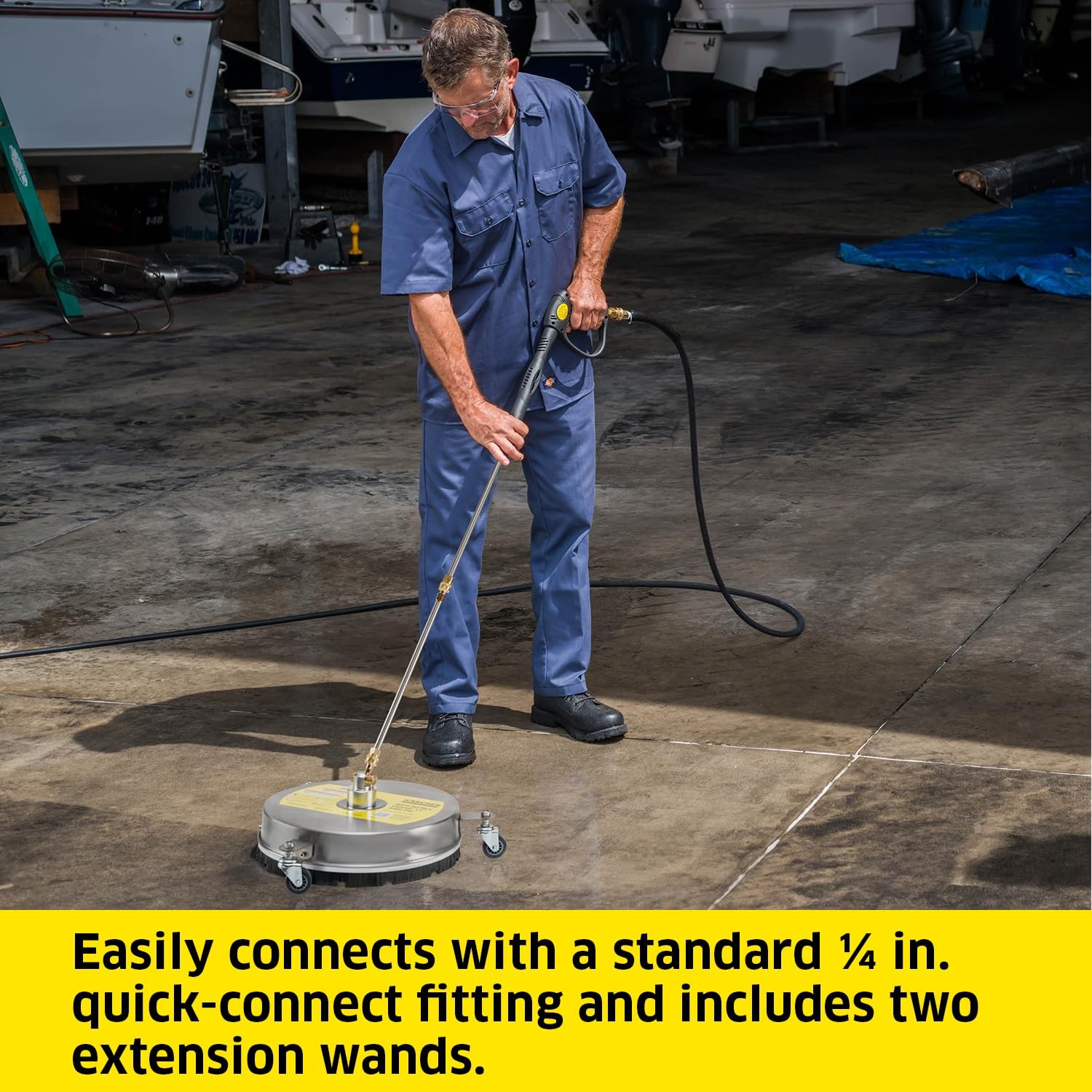 Pressure Washer Surface Cleaner 15″, 3 Wheels, Stainless Steel, Quick Connect…
