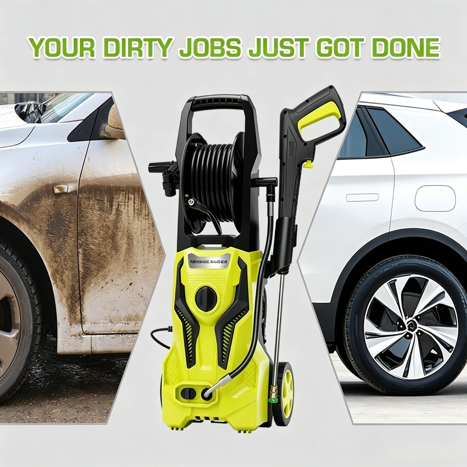 Pressure Washer 4200PSI 2.5GPM, Extension Hose Reel, 4 Nozzles, for Home, Yard