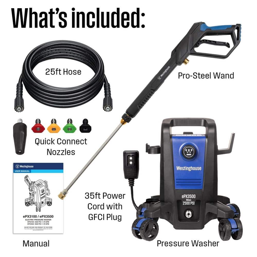 2500 Max PSI 1.76 Max GPM Cold Water Electric Pressure Washer with Anti-Tippi…