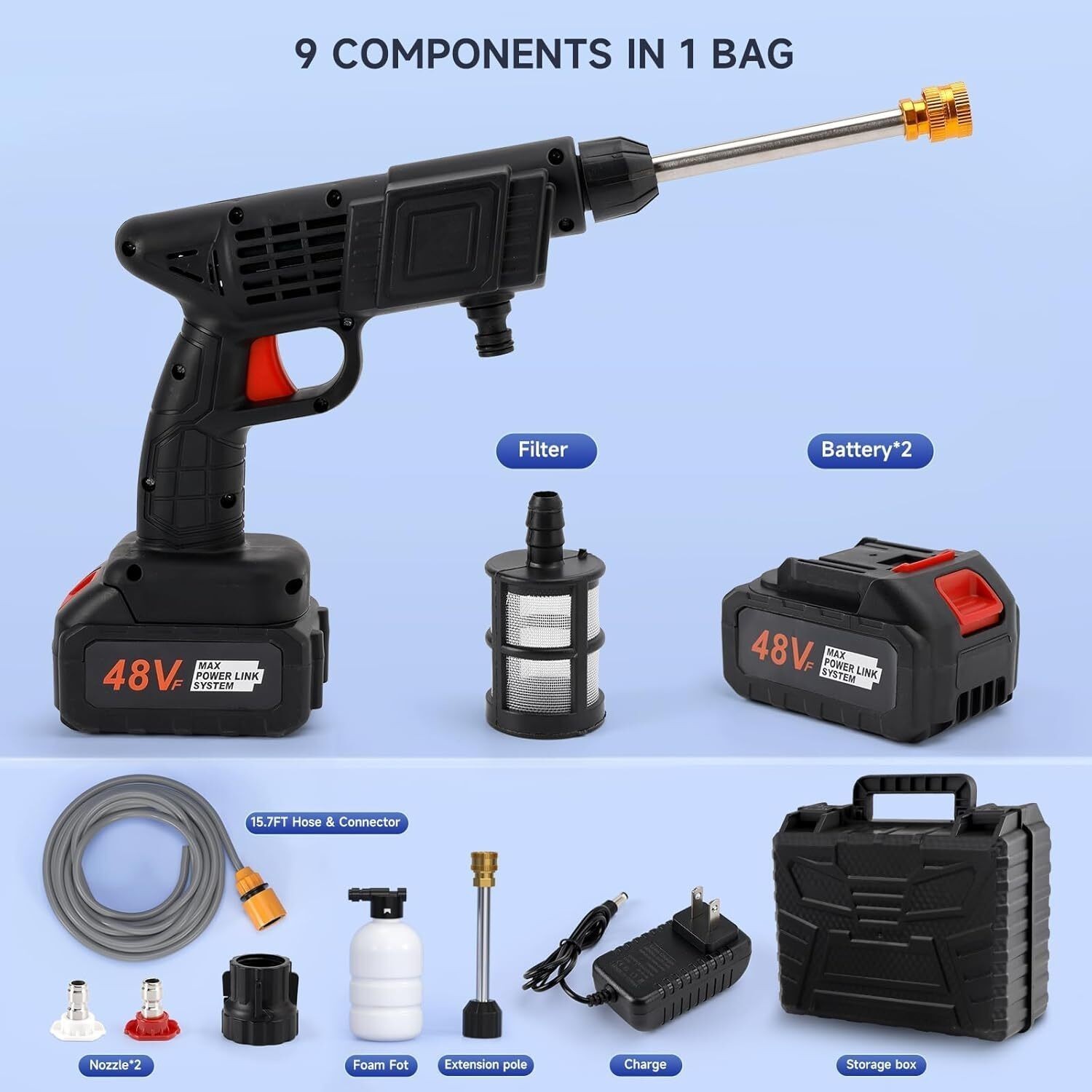 Portable Cordless Electric High Pressure Water Spray Gun Car Washer Cleaner Set