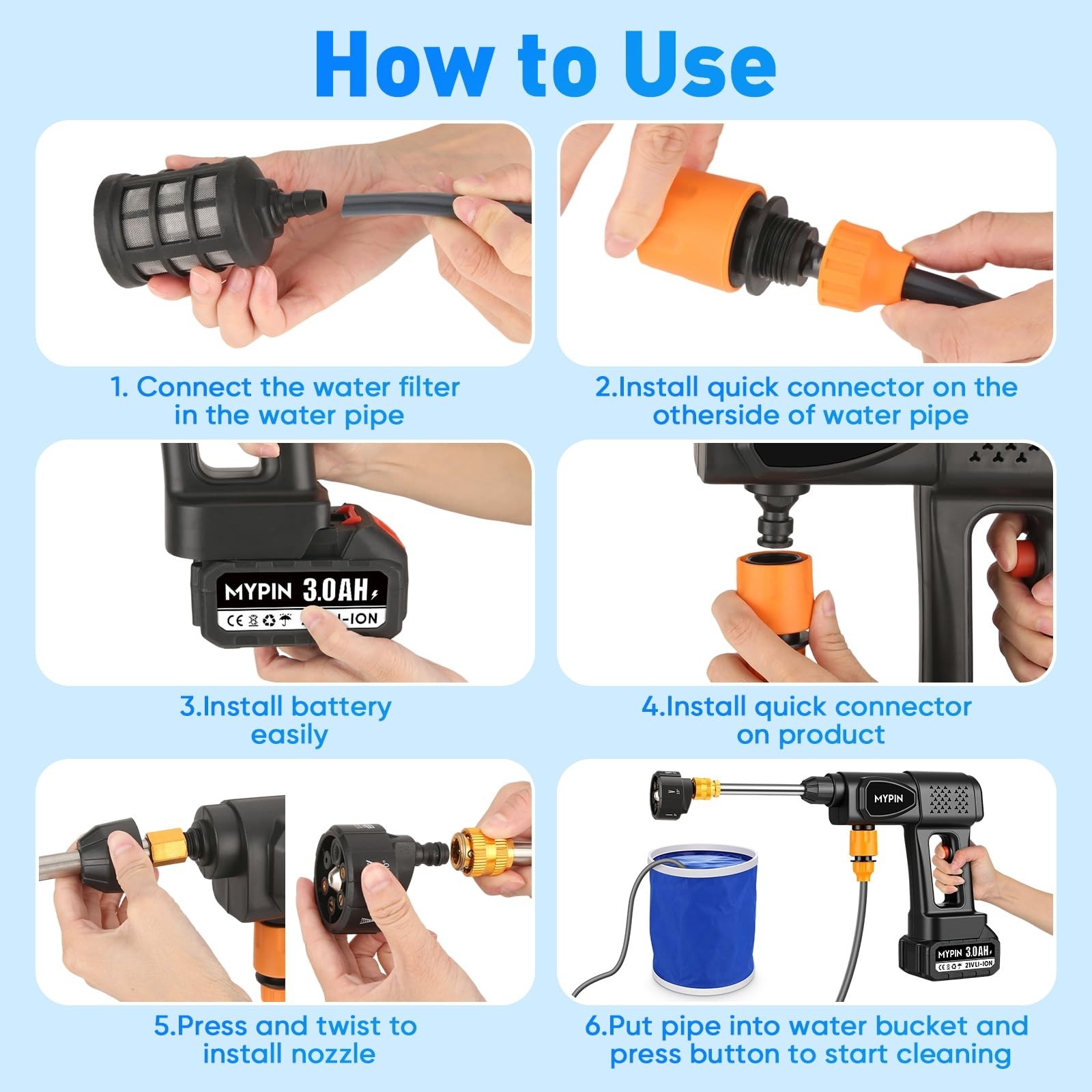 Portable Cordless 600PSI Pressure Washer – 6-in-1 Nozzle, 21V Battery, Handheld,