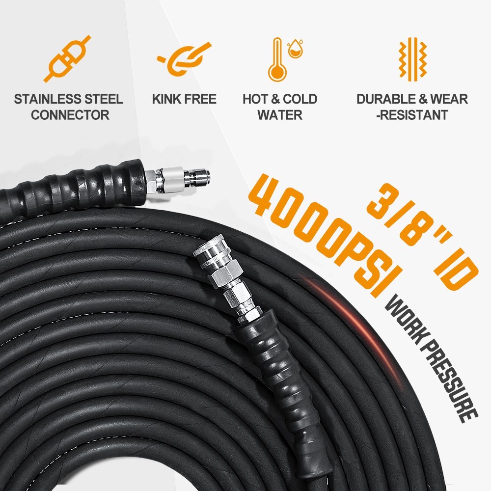 YAMATIC 4000 psi 3/8″ Power Washer Hose Kink Resistant for Hot Water