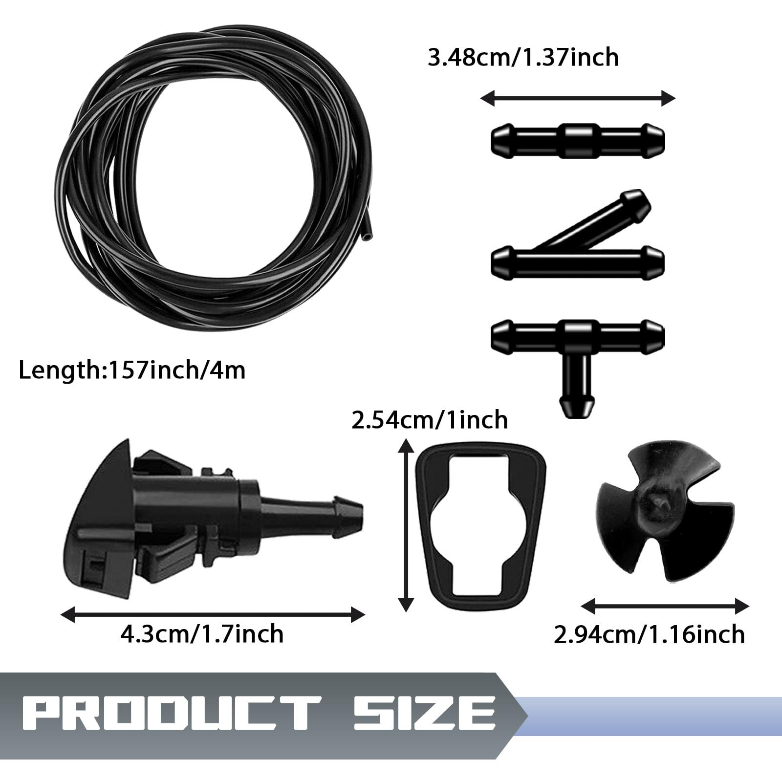 KUQUTIDY 22PCS Windshield Washer Hose Repair Kit, 2 Black, Black