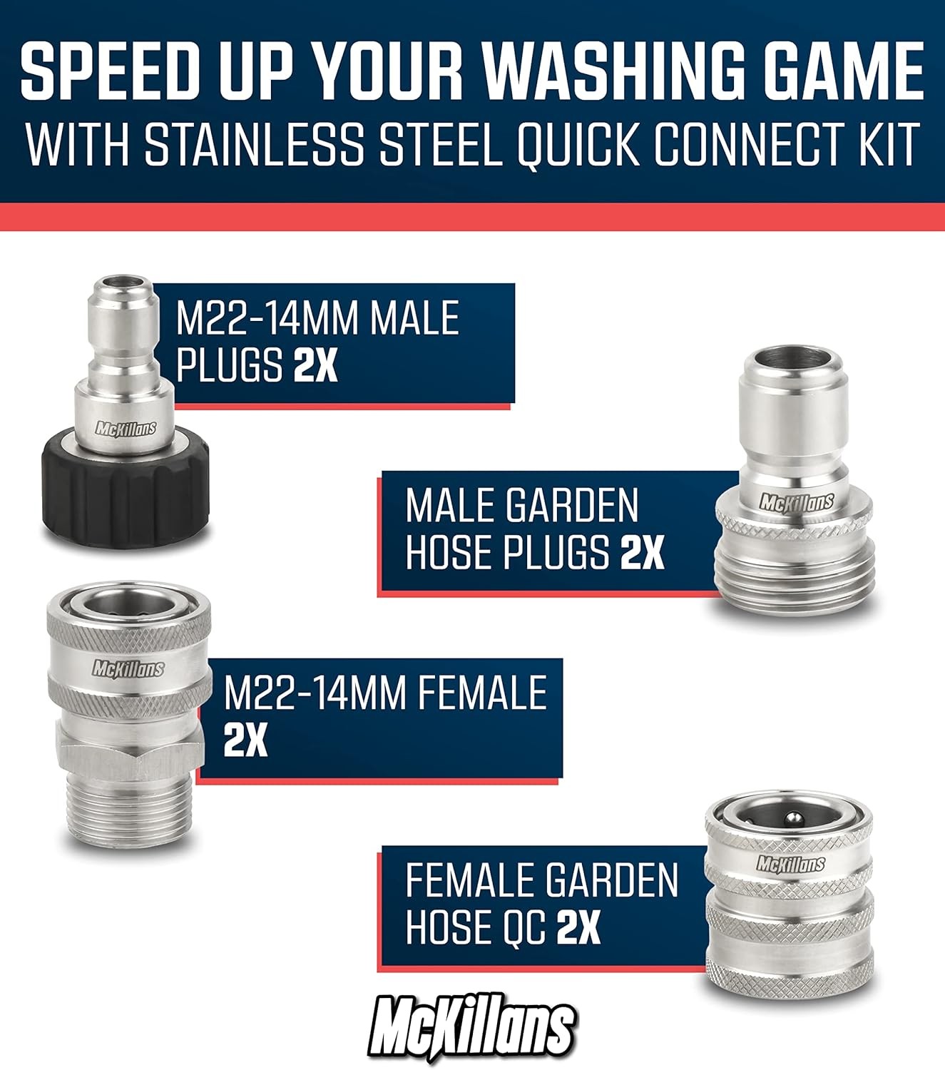 M22-14mm Pressure Washer Quick Connect Kit M22-14mm to 3/8″ Male Female Quick