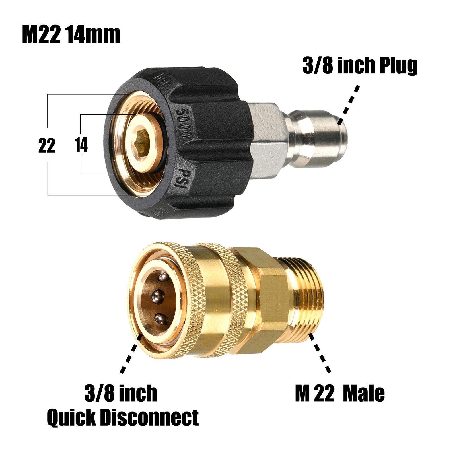 Kit De Adaptadores Para Lavadora A Presion M22 A 3/8 Pulgada 8 Unidades