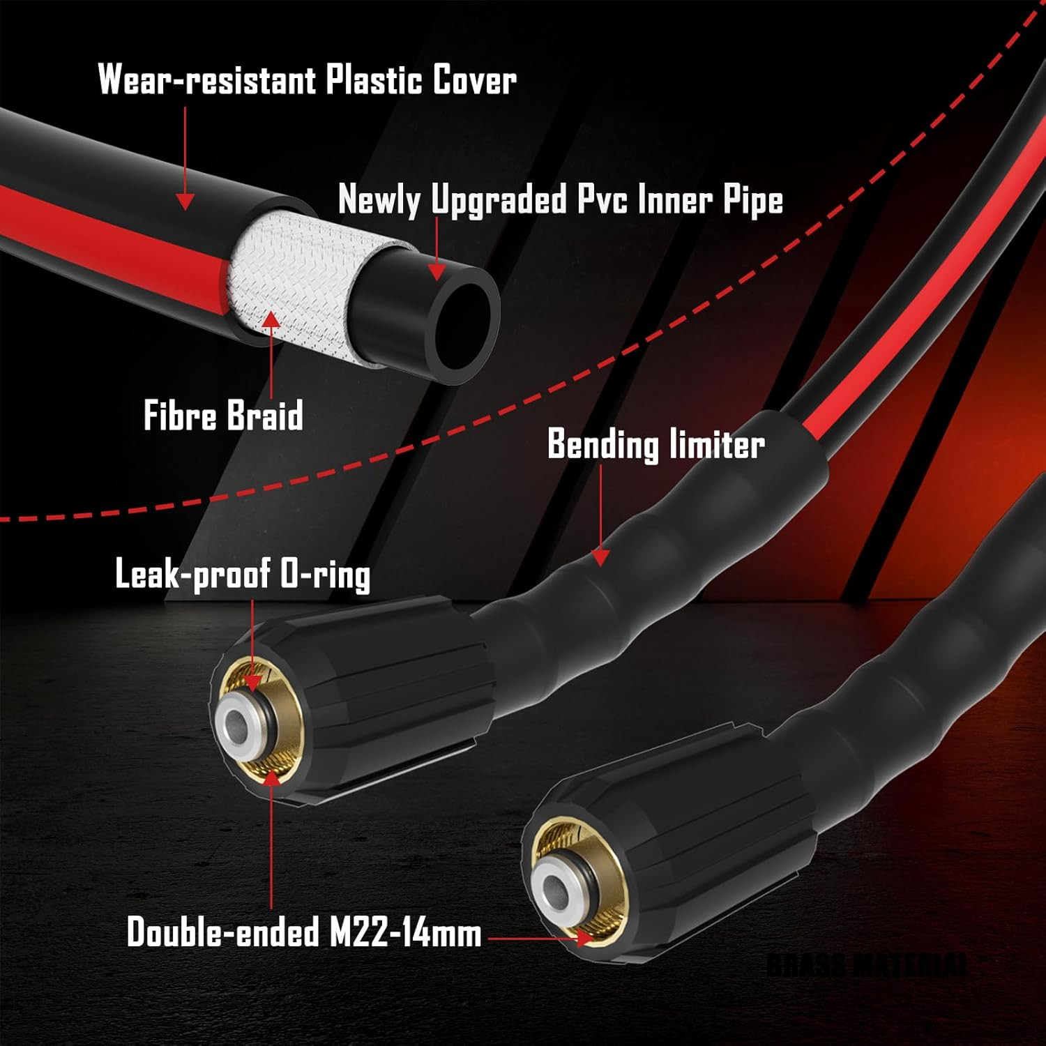 Flexible 1/4″ Pressure Washer Hose 25FT,3600PSI Kink Resistant Power Washer Repl