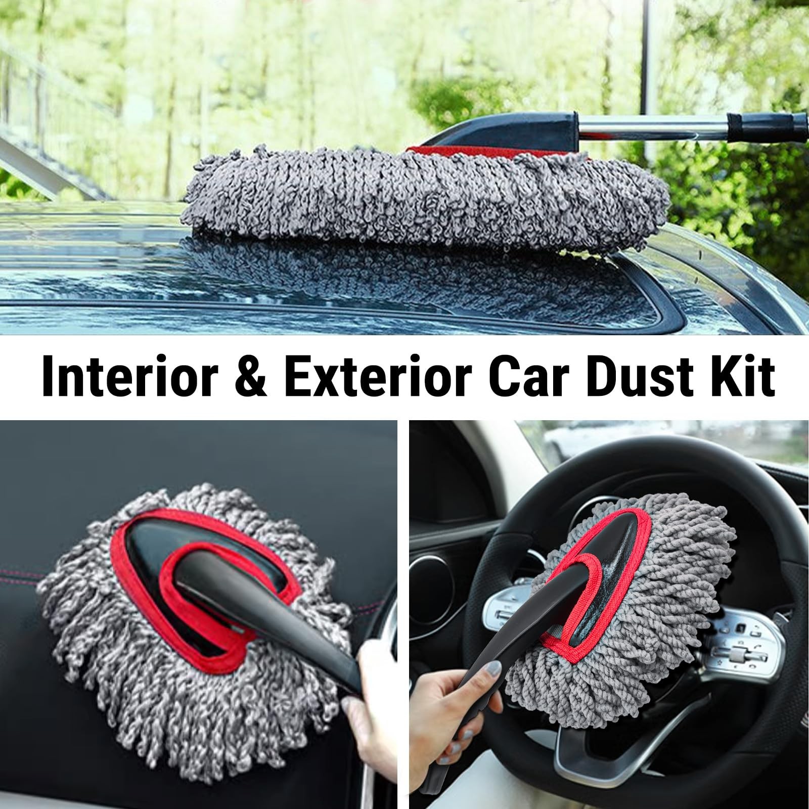 YeewayVeh Car Duster Kit, 2PCS Microfiber Exterior and 2 Pack, Red, Gray