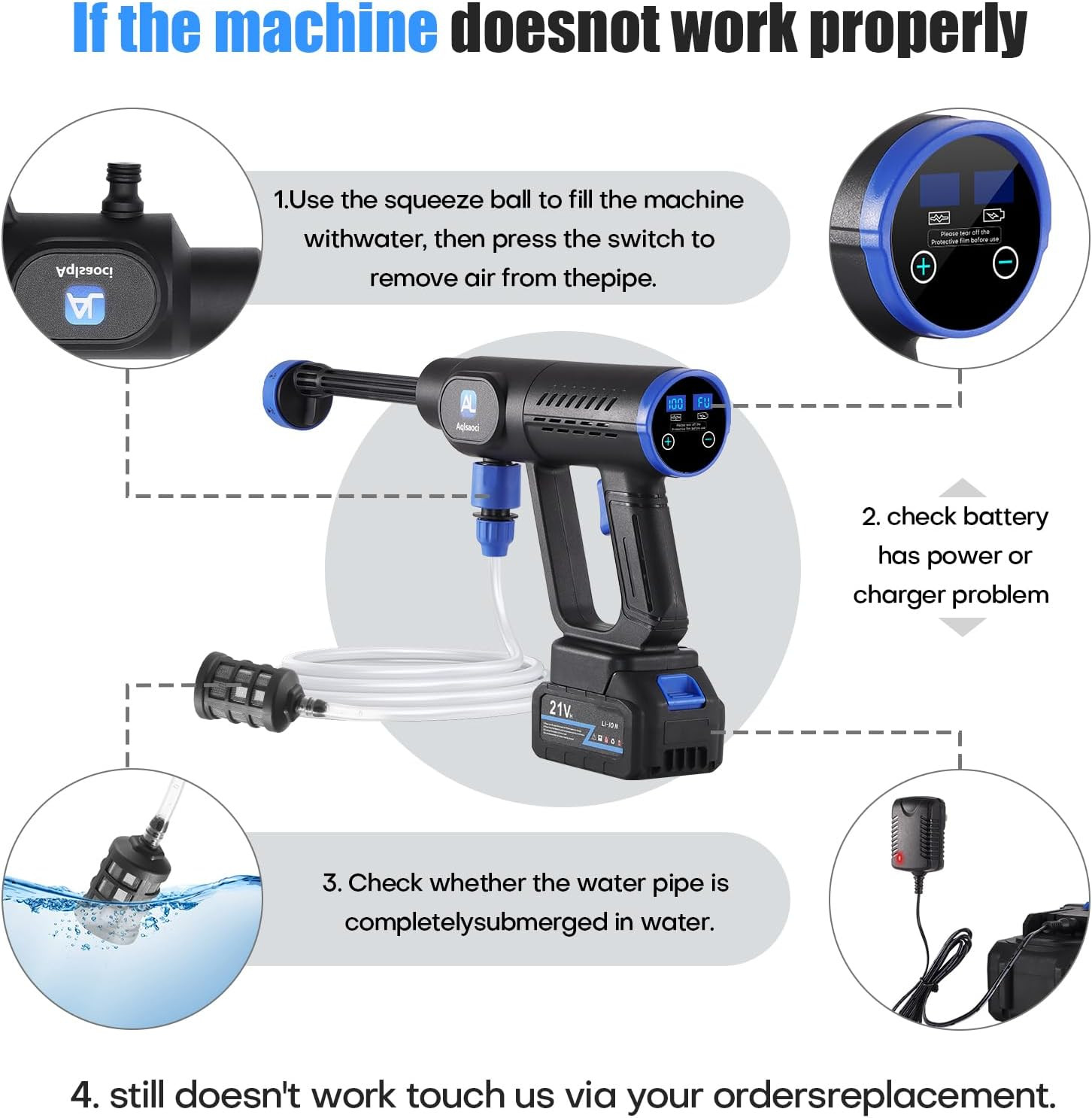 Cordless Portable Cleaning Tools, Brushless Portable Power Machine with LCD Disp