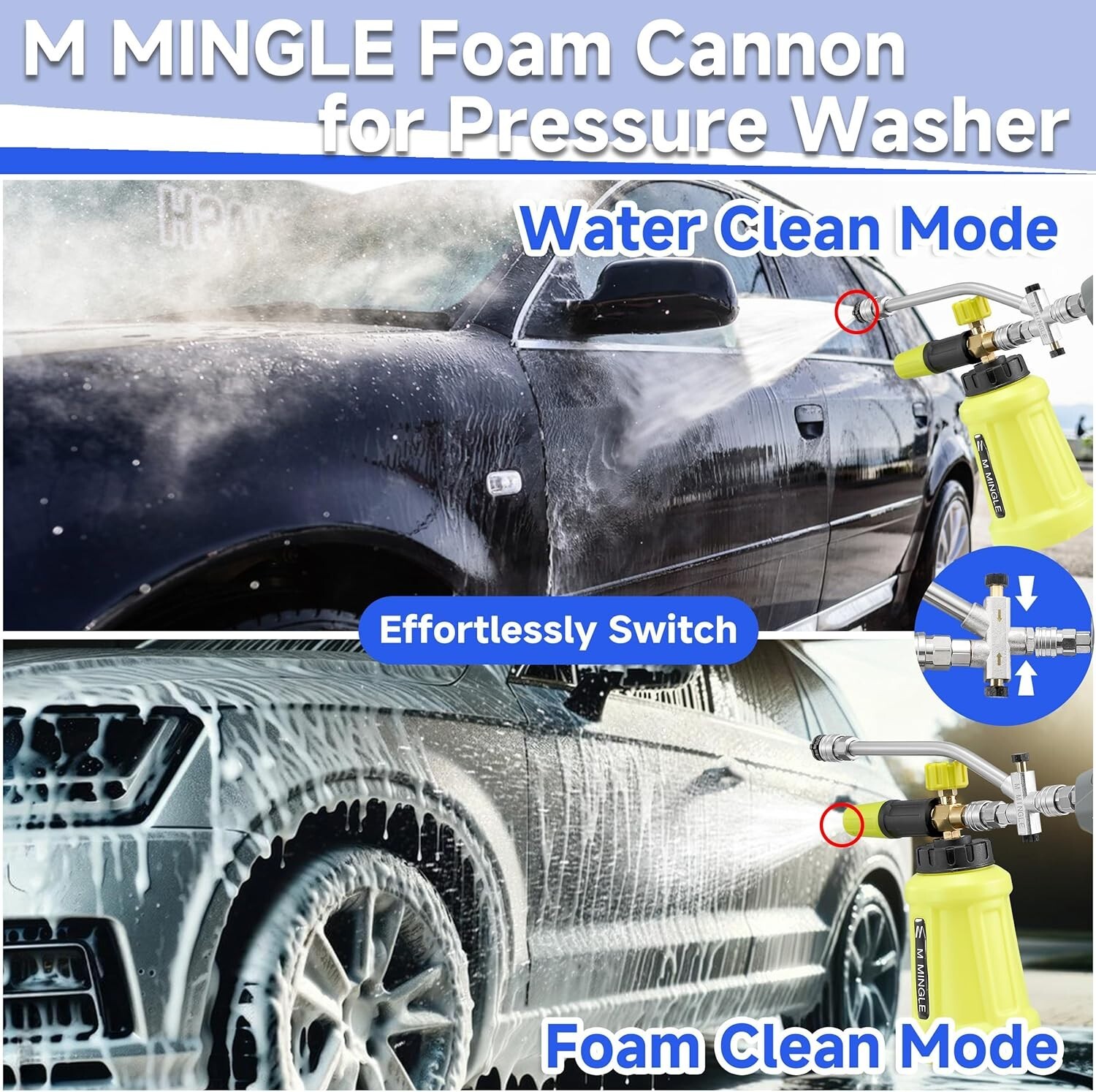 M MINGLE Foam Cannon for Pressure Washer with Dual Connector Accessory, Power…