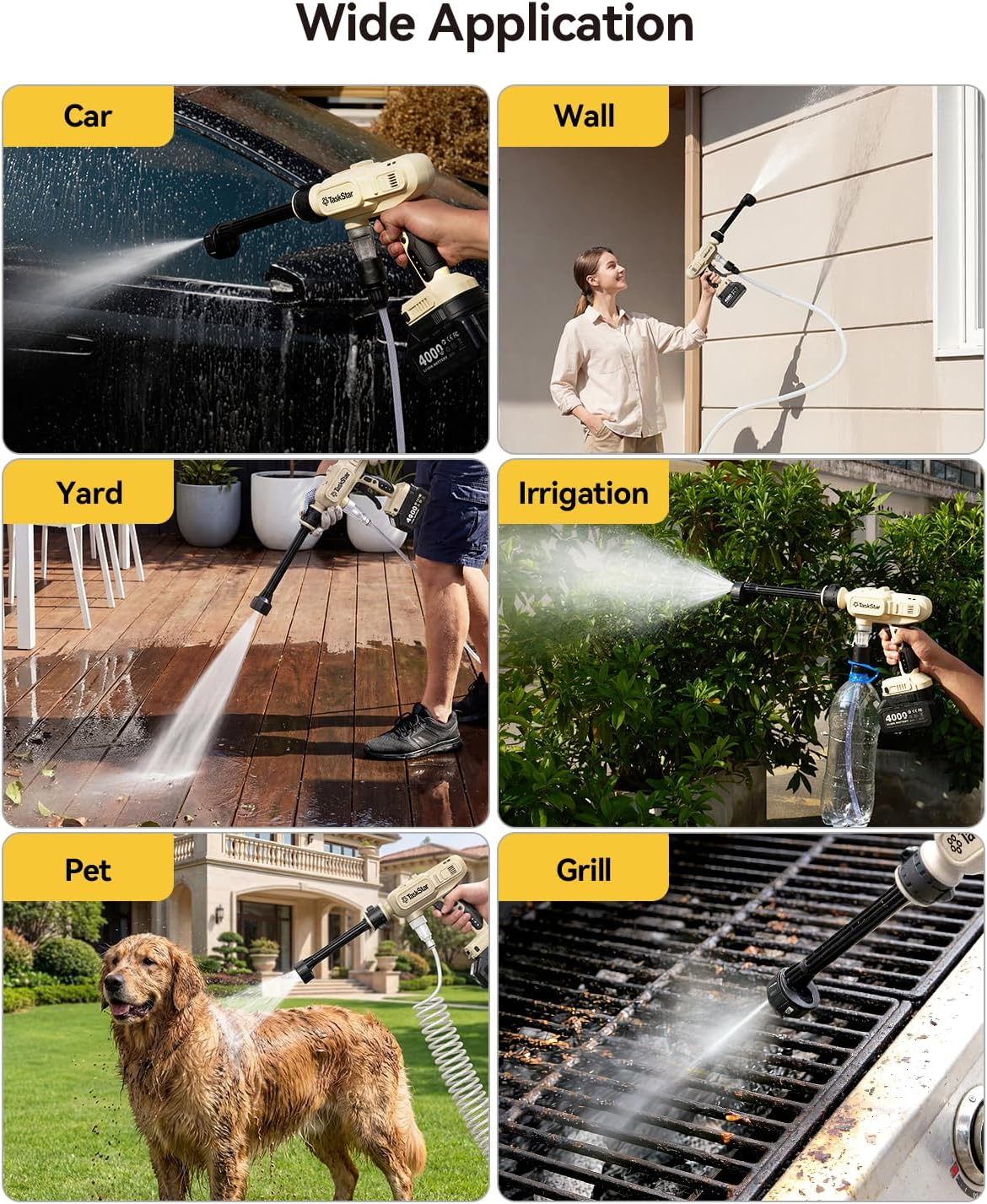 Portable Cordless 1250PSI High Pressure Power Washer | 2X 4.0Ah Batteries, Brush