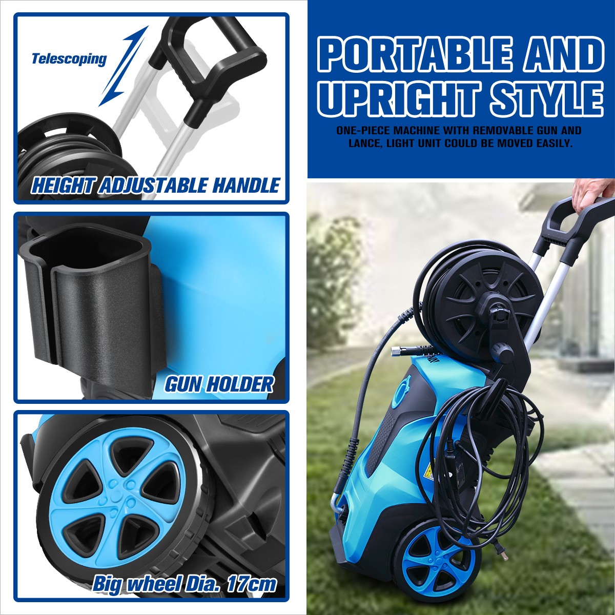 2176 PSI 2.4 GPM High-Pressure Electric Power Cleaner Car Washer Machine Blue