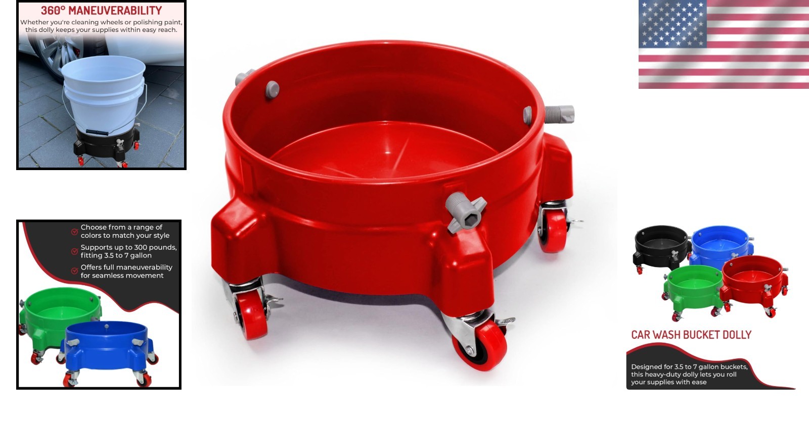 Heavy Duty Car Wash Bucket Dolly with 360° Swivel Casters | Fits 3.5–7 Gallon…