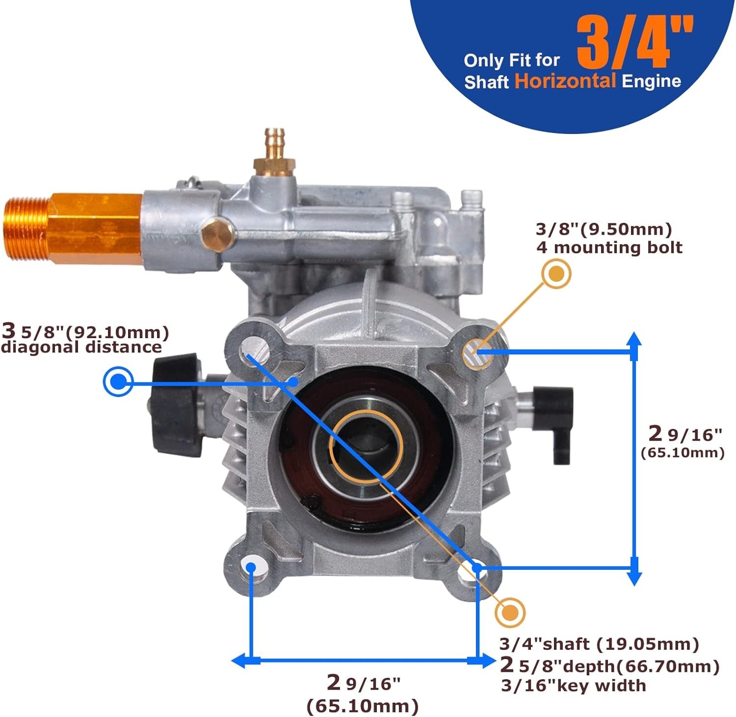 TOOLCY High Pressure Washer Pump 3100 PSI 3/4″ Shaft Horizontal 2.5 GPM