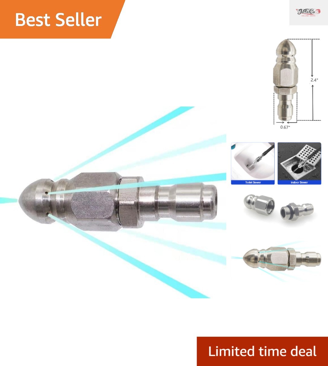 Compact Sewer Jetter Nozzle with Quick Connect – Durable 5000 PSI Performance