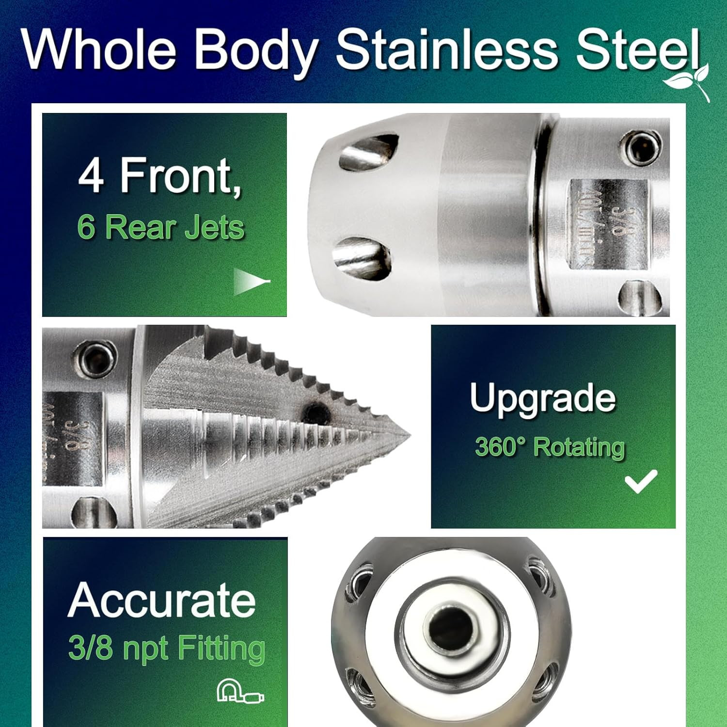 3/8 Npt Sewer Jetter Nozzle for 2900 PSI, 40 L/Min Pressure Washer – Stainless S