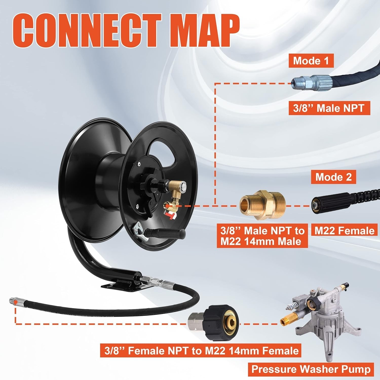 Pressure Washer Hose Reel Heavy Duty Steel 100 FT for Power Washers