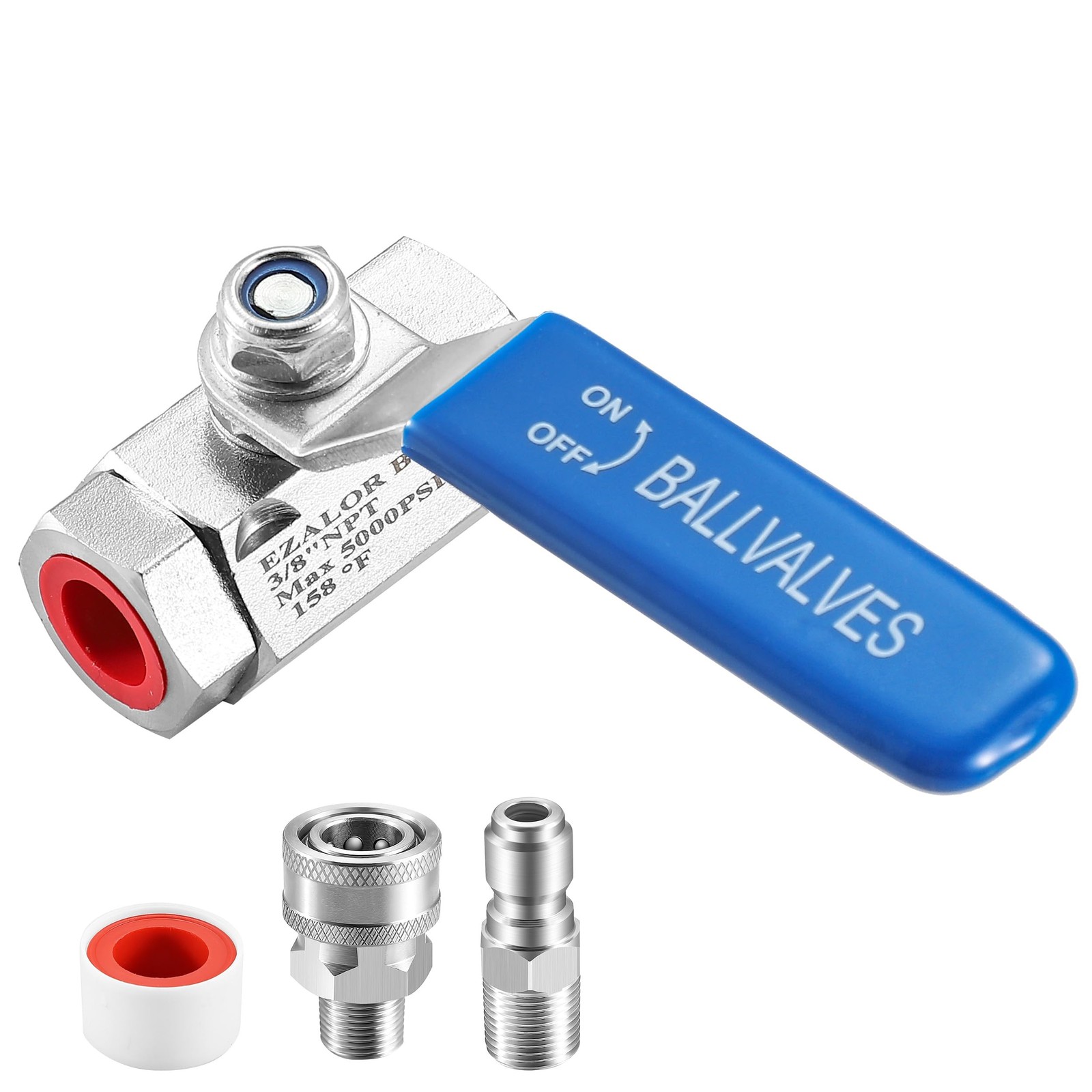 3/8 Inch Quick Connect Pressure Washer Hose Shut Off Ball Valve SS 5000PSI