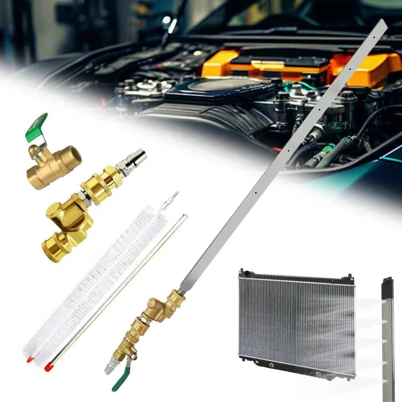 39″ Pro Radiator Cleaning Wand Kit–Radiator Cleaner Tool with 5 Spray Nozzles +