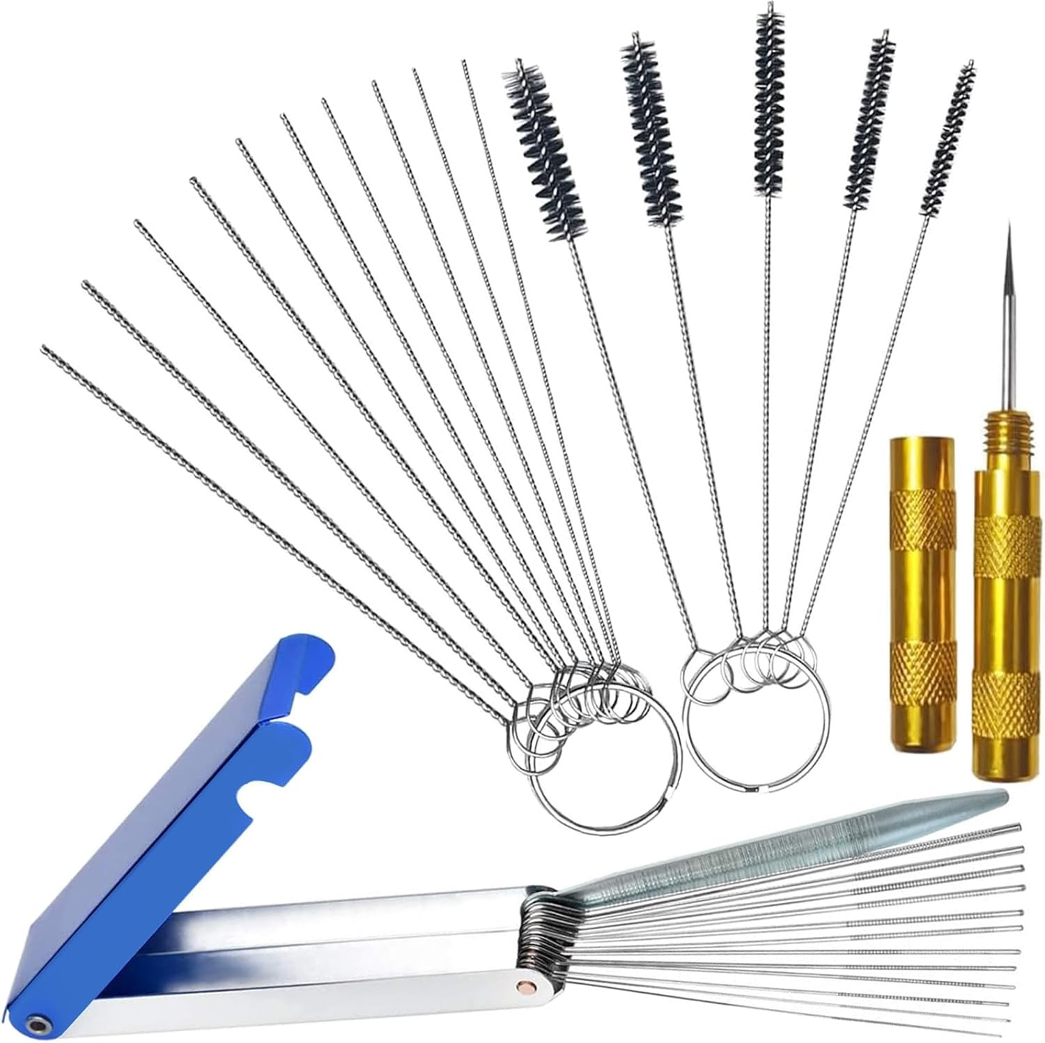 Carburetor Cleaning Kit, 13 Wires + 10 Needles + 5 Brushes + 1 Pick, Premium Tor