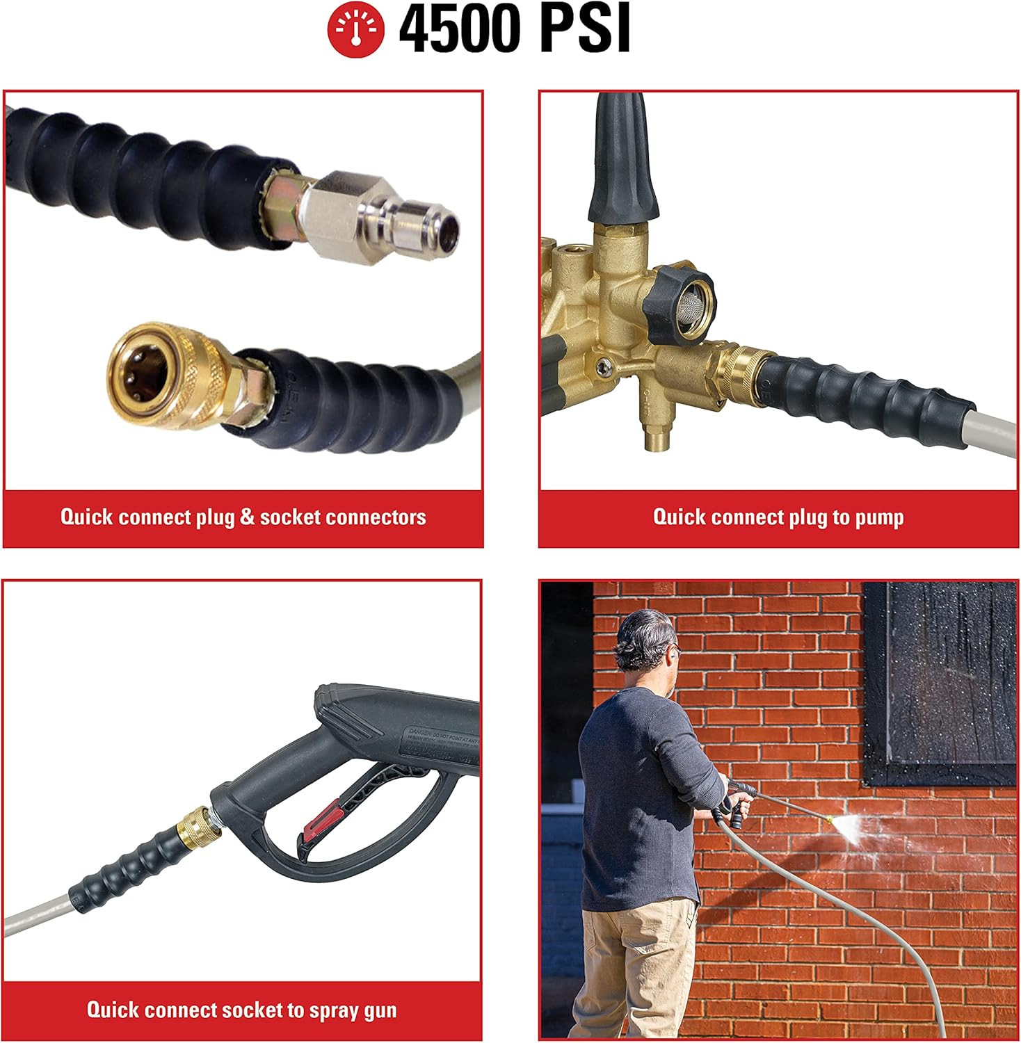 Armor Series 4500 PSI Pressure Washer Hose, 3/8″ x 50′, Hot/Cold Use