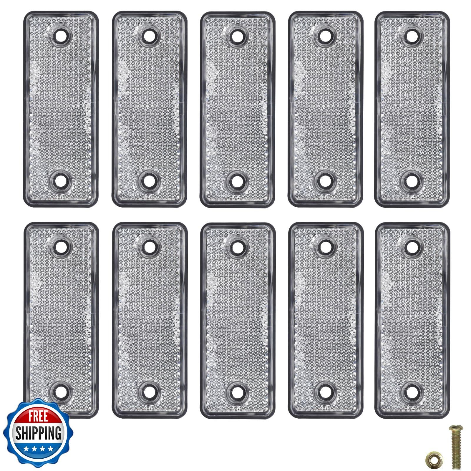 WUSHIXAN 10 Pack White Screw on Rectangular Reflectors for Mailbox, Motobikes