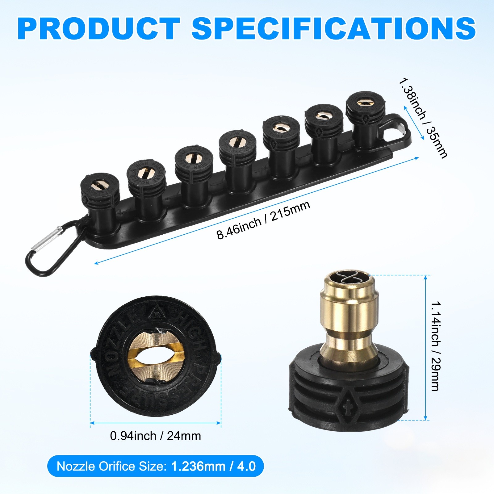 7-Pack 1/4″ Quick Connect, Orifice 4.0 Pressure Washer Tips with Holder [Black]