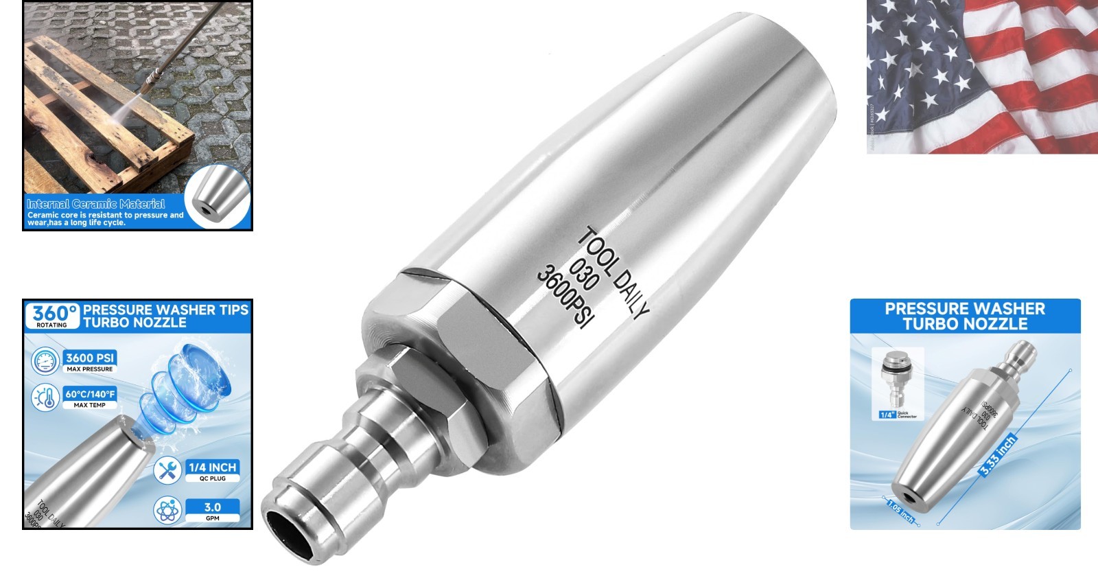Turbo Nozzle Pressure Washer Stainless Steel, 360° Rotating Pressure Washer N…